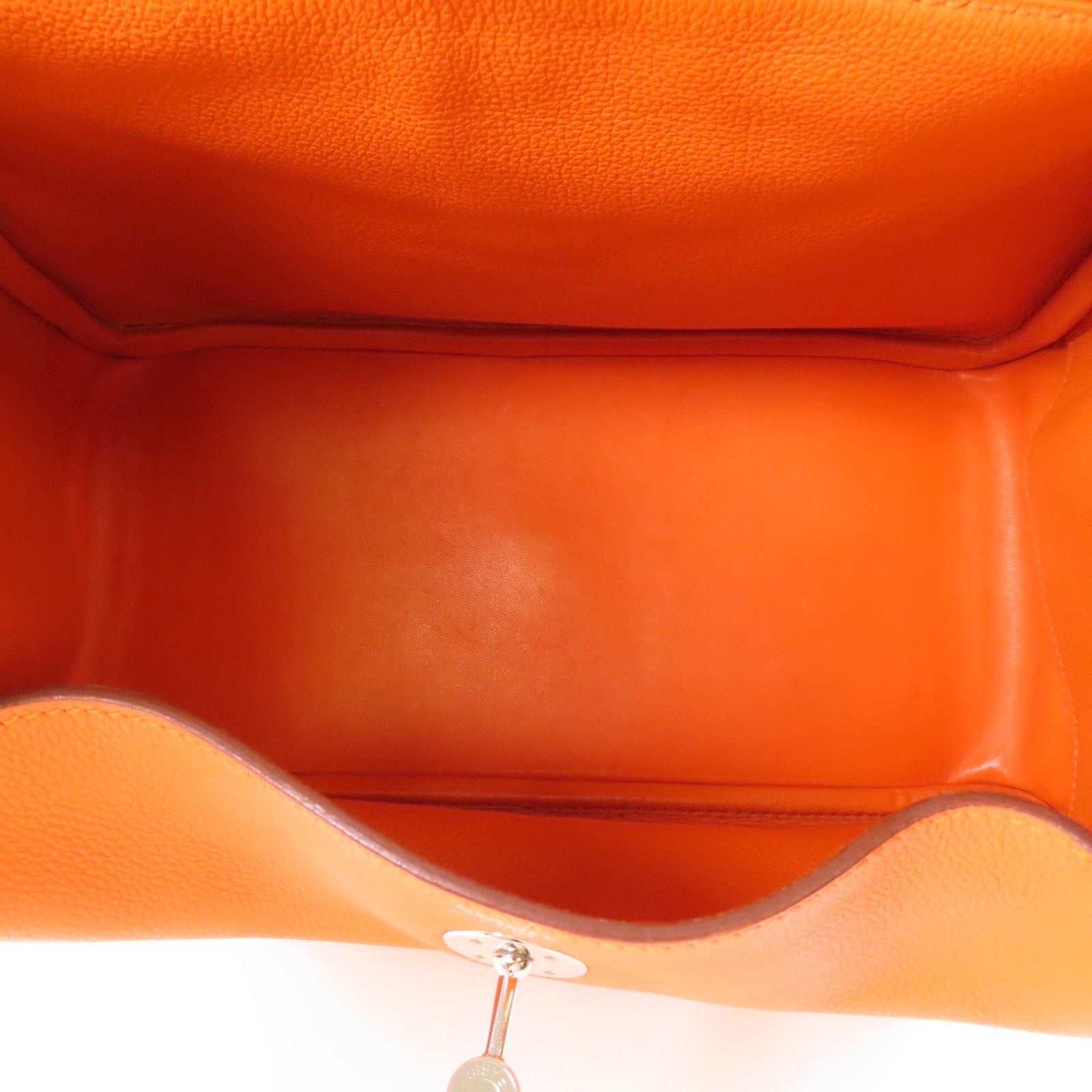 HERMES PHW Lindy 30 2 Way Bag Evercolor Leather 8V Orange Poppy