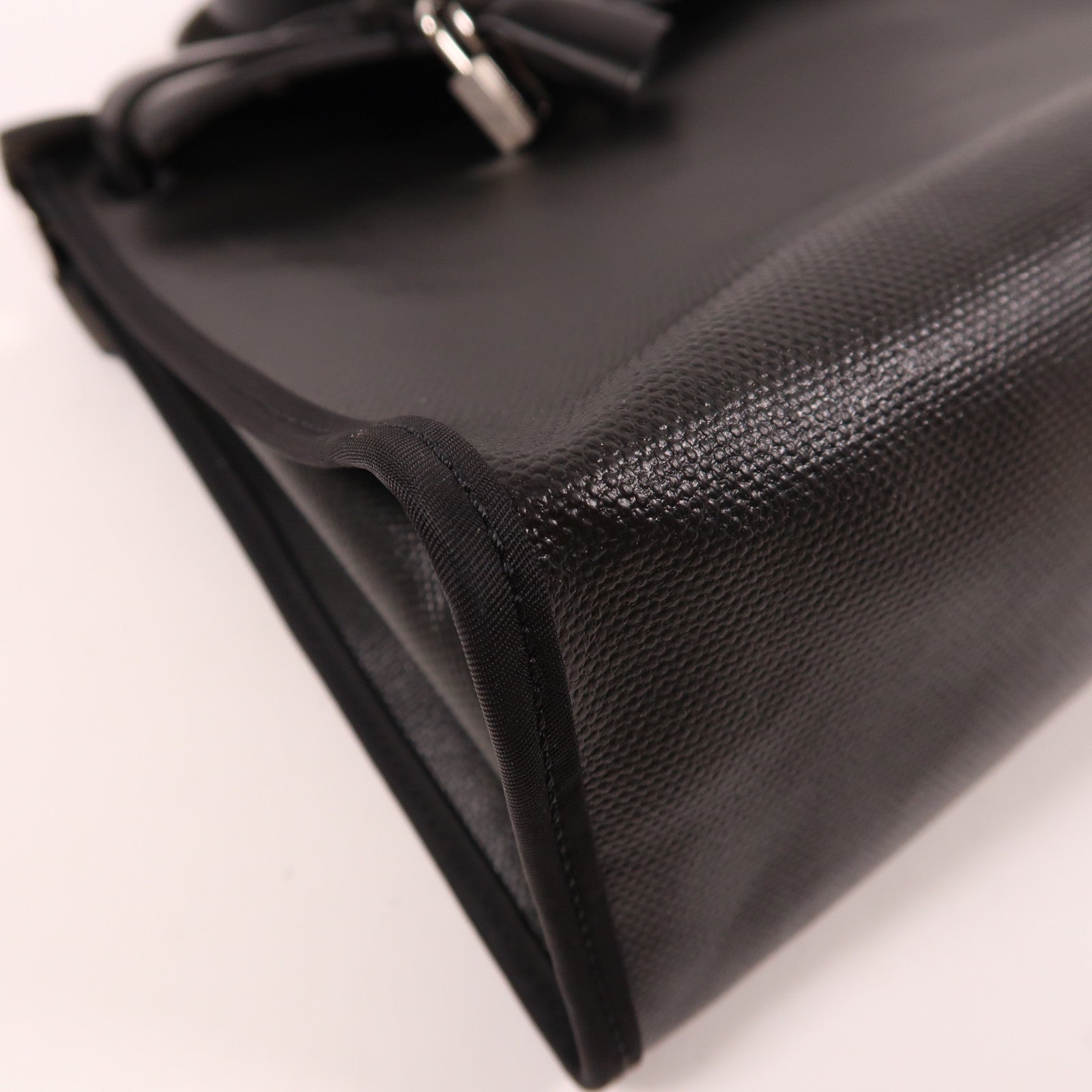 HERMES 牛皮皮革/塗層帆布Herbag PM銀扣手挽肩背兩用袋黑色