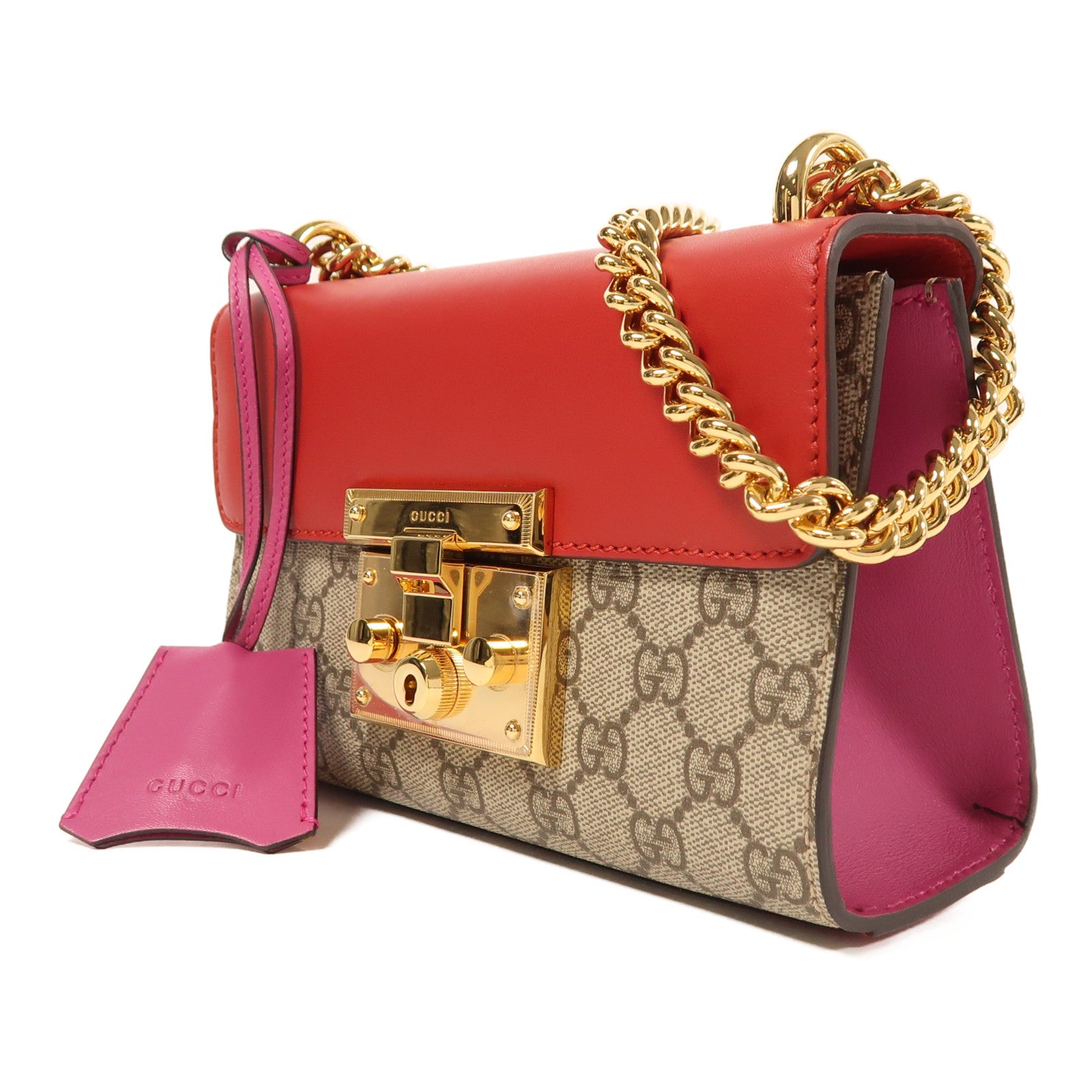 GUCCI 塗層帆布Padlock金扣鏈帶肩背袋