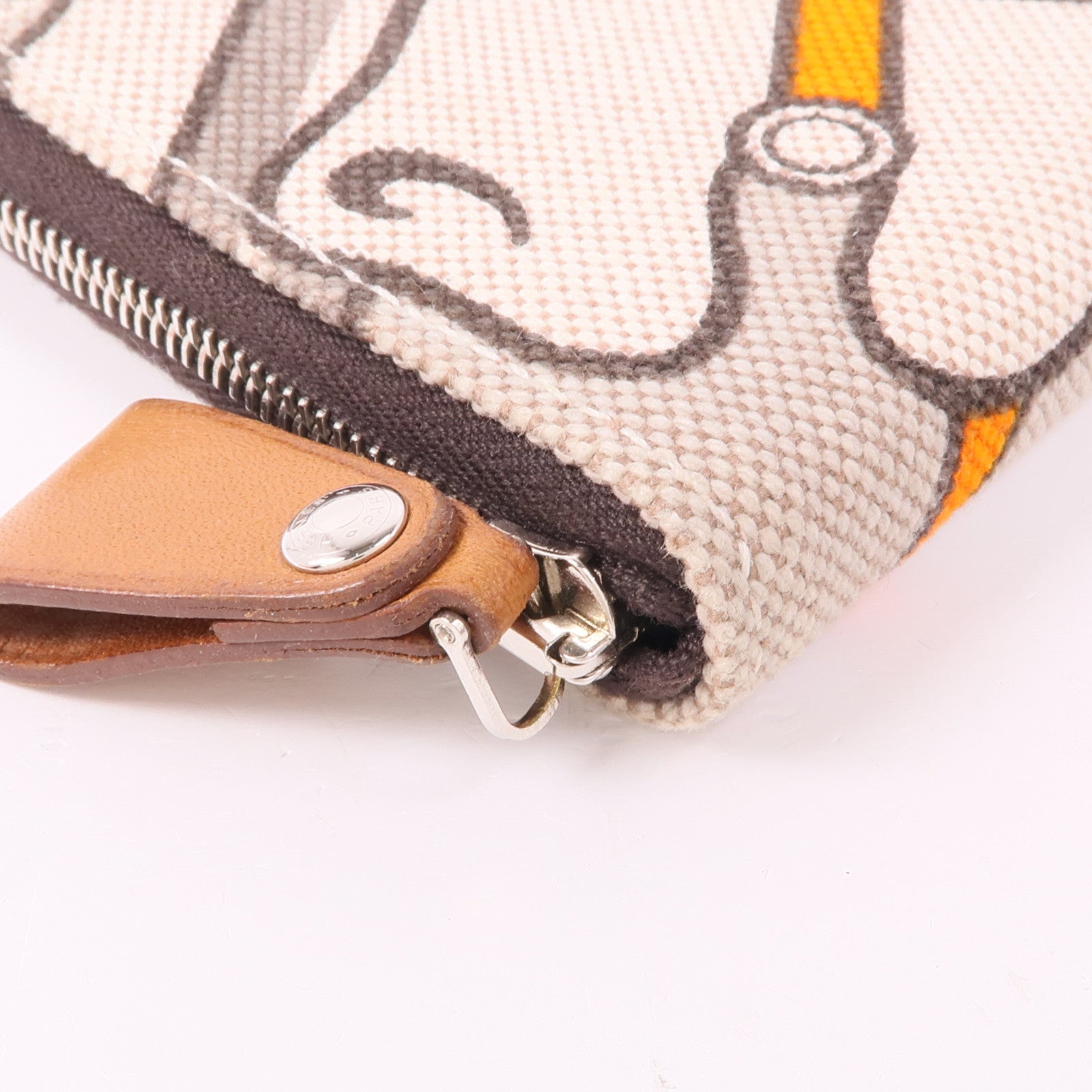 HERMES 帆布Quadrige Azap Wallet銀扣錢包Orange/Beige