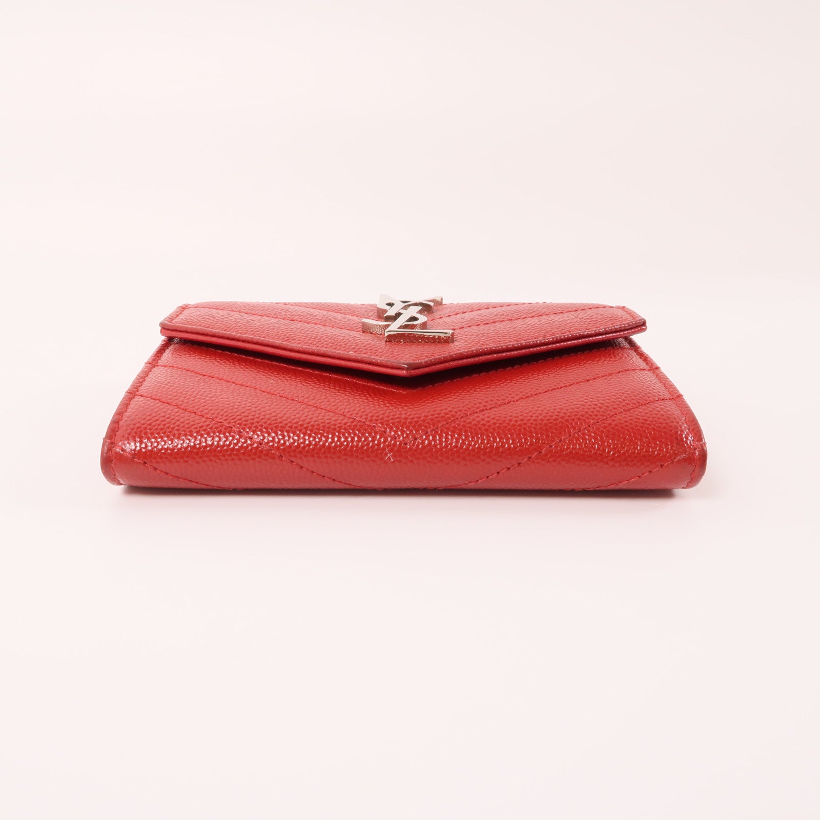 SAINT LAURENT 牛皮皮革Wallet銀扣錢包紅色