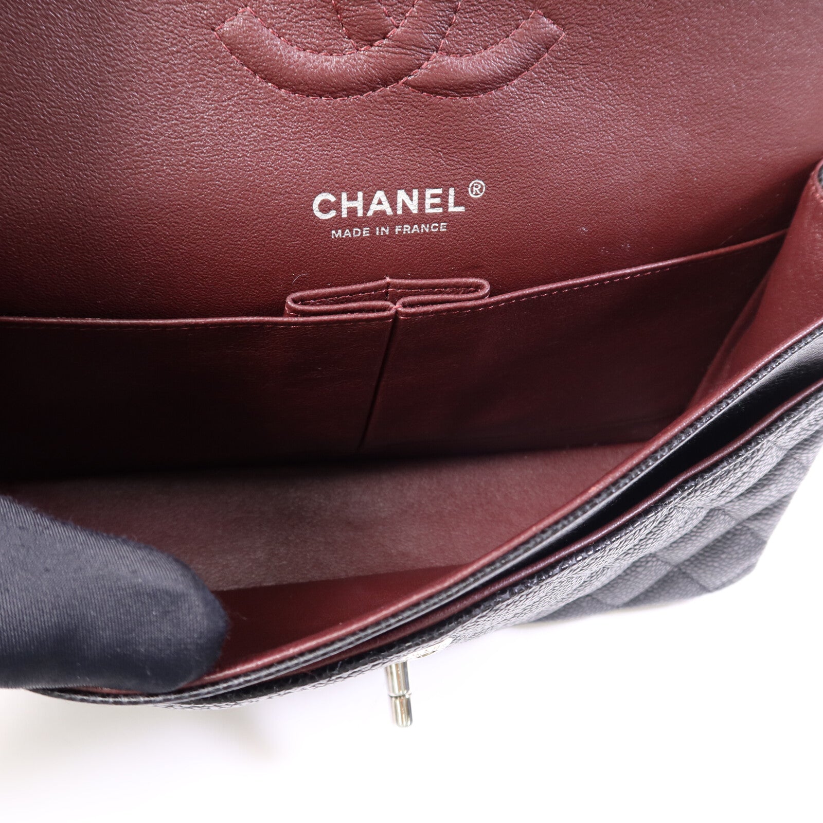 CHANEL 牛皮皮革Classic 25cm銀扣鏈帶手挽肩背兩用袋