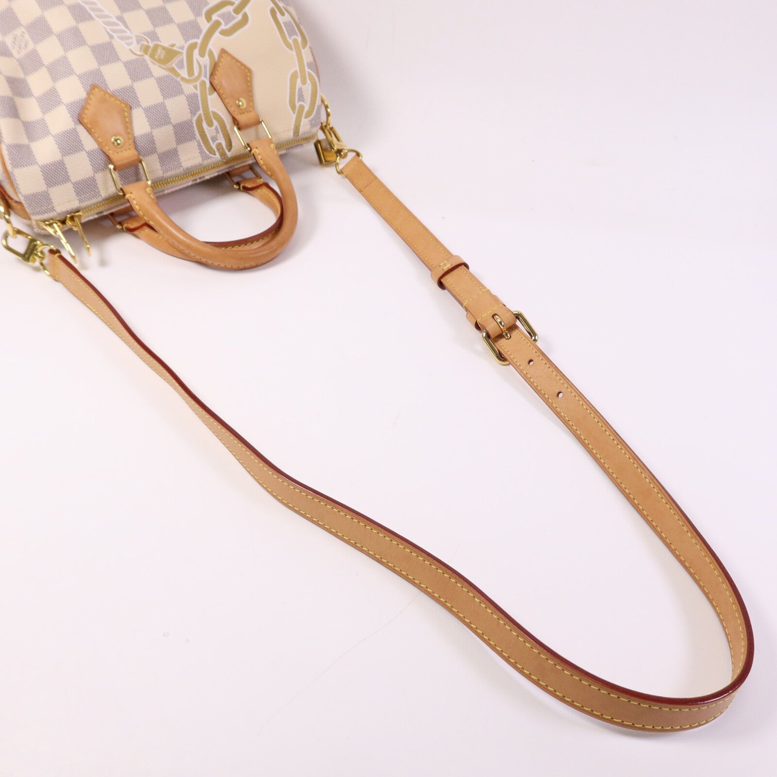 LOUIS VUITTON Damier Azur Speedy Boudouliere 25金扣手挽肩背兩用袋