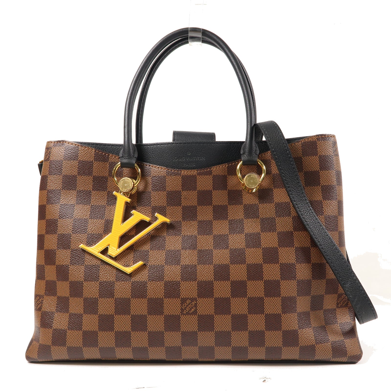 LOUIS VUITTON (PRICE DOWN) LV GHW Riverside 2 Way Bag N40050 Damier Ebene Brown/Black