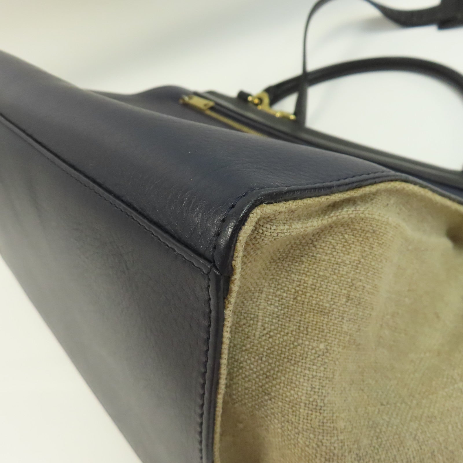 CELINE 【激減優惠】牛皮皮革Trapeze金扣手挽肩背兩用袋深藍色/米色