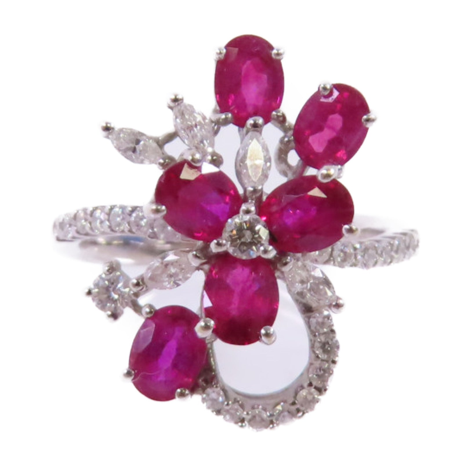 JEWELRY 18K白金Ruby/Diamond Ring1.36ct紅寶石/0.13ct鑽石戒指US#4.5