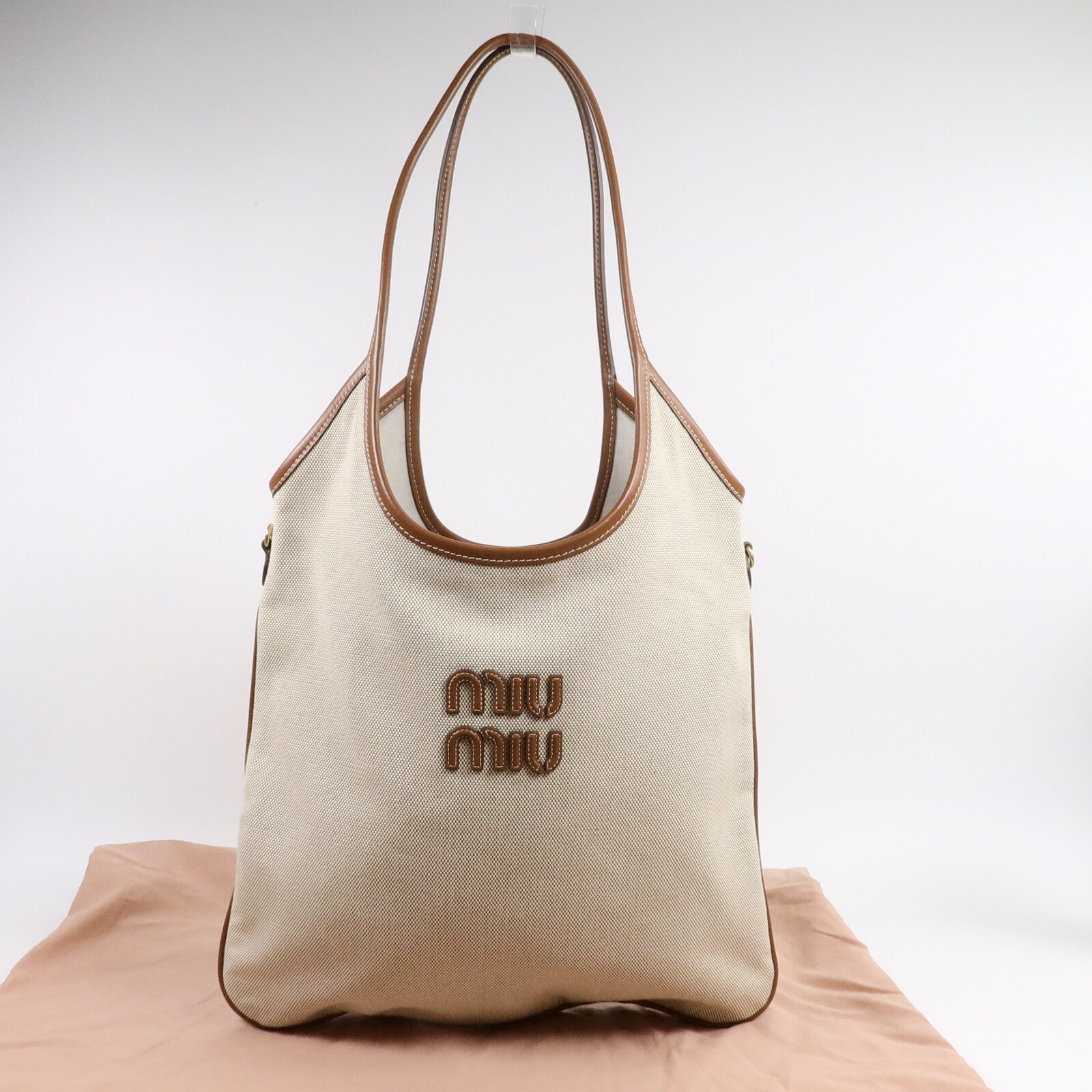 Miu Miu 帆布/牛皮皮革Ivy Tote肩背袋