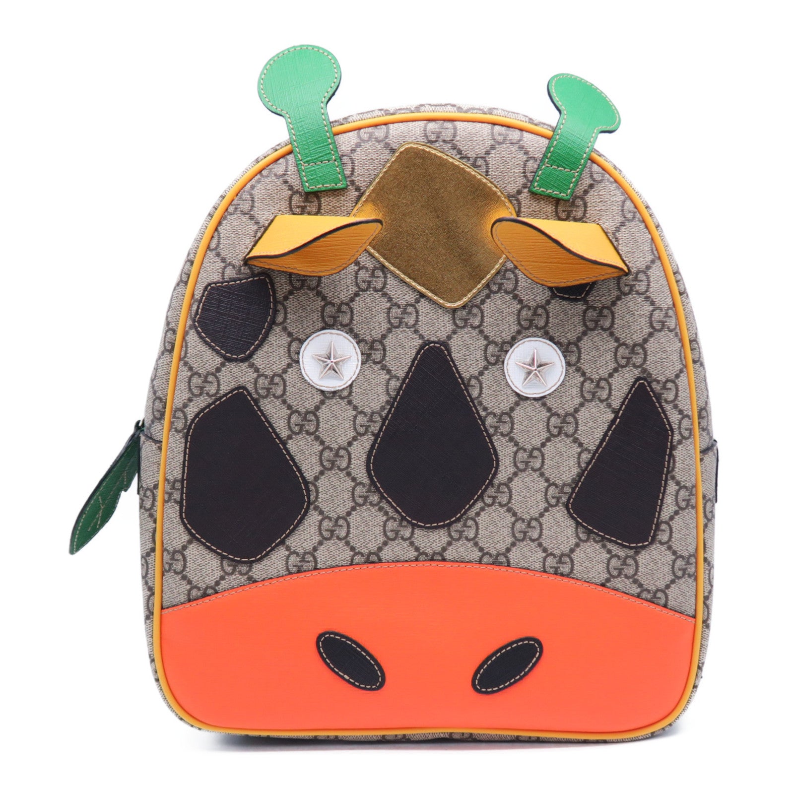 GUCCI 【清倉大減價】塗層帆布Backpack銀扣背包啡色/綠色/橙色