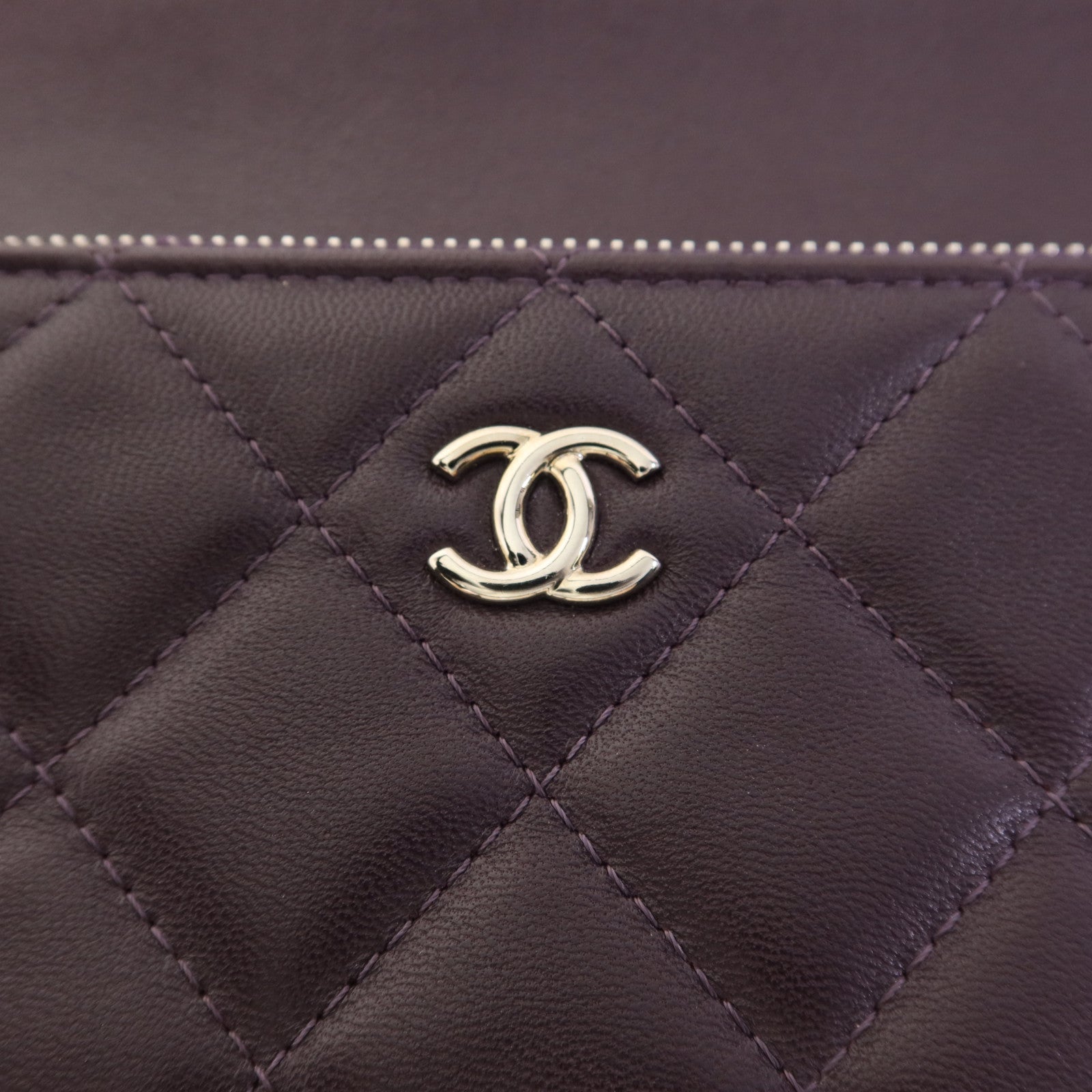 CHANEL 羊皮皮革Double Zip Pouch銀扣小袋