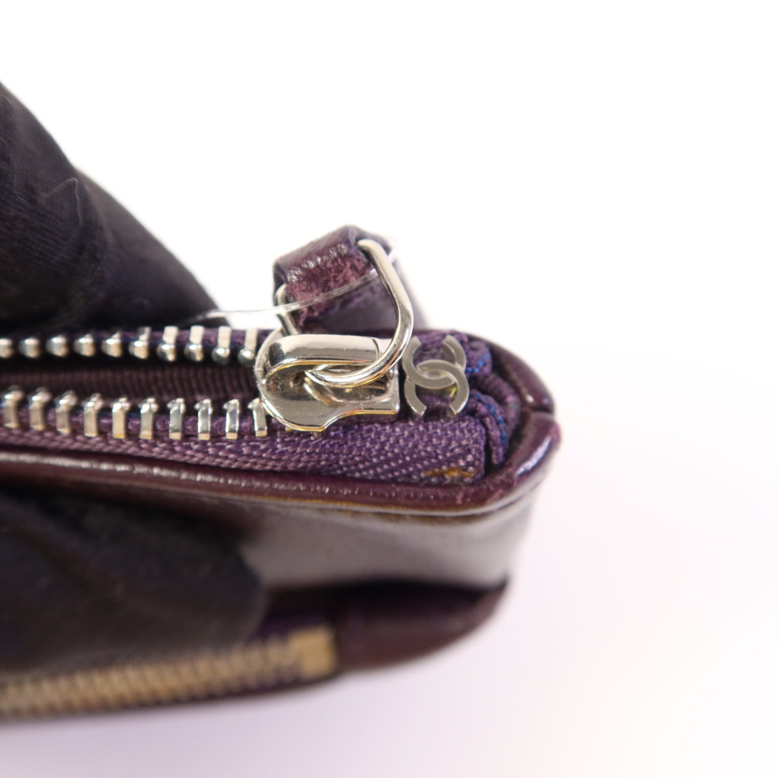 CHANEL 羊皮皮革Double Zip Pouch銀扣小袋