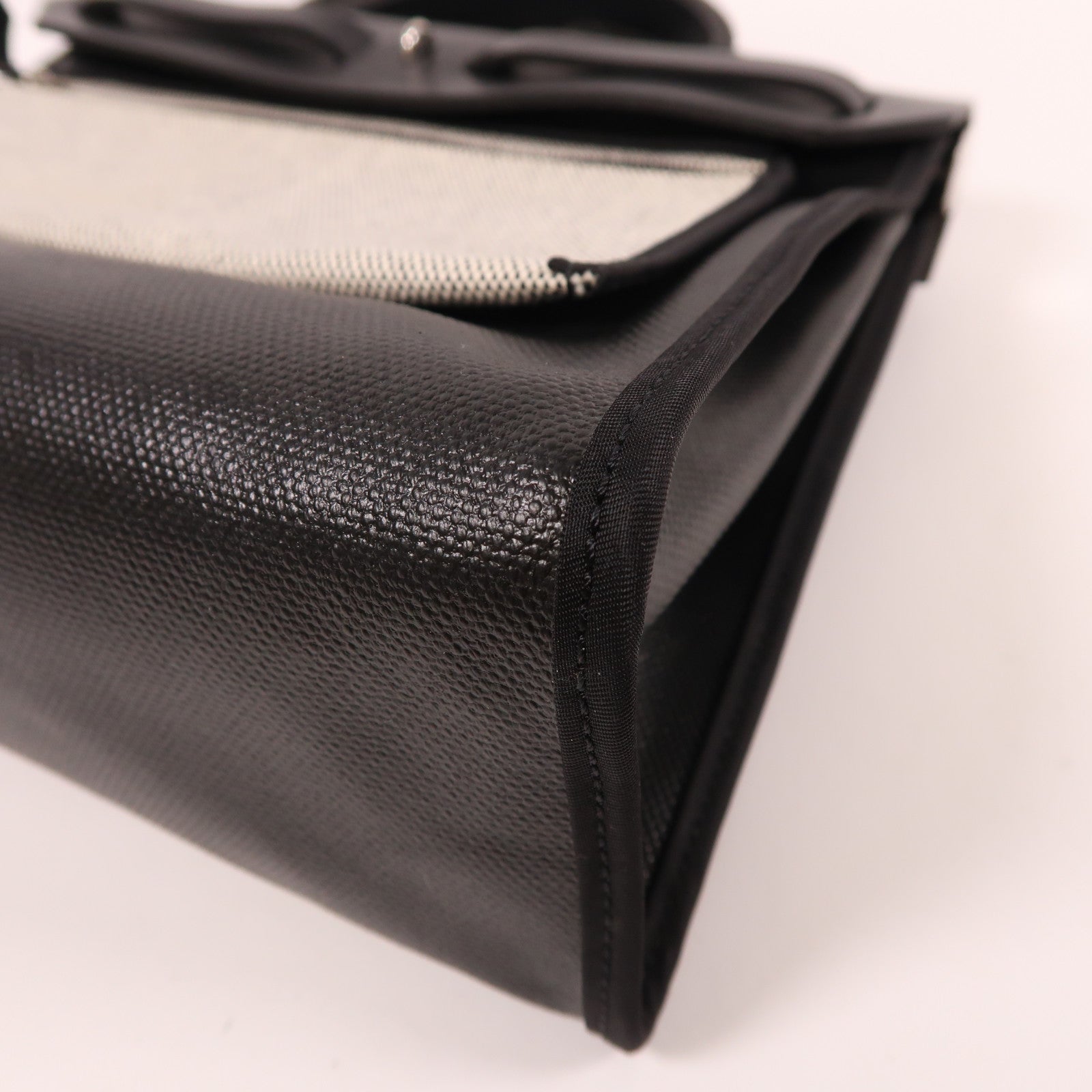 HERMES 牛皮皮革/塗層帆布Herbag PM銀扣手挽肩背兩用袋黑色