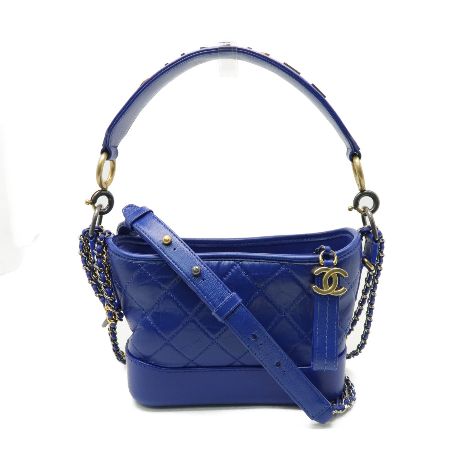 CHANEL 【激減優惠】菱格Aged Calf皮革Small Gabrielle金扣手挽肩背兩用袋藍色