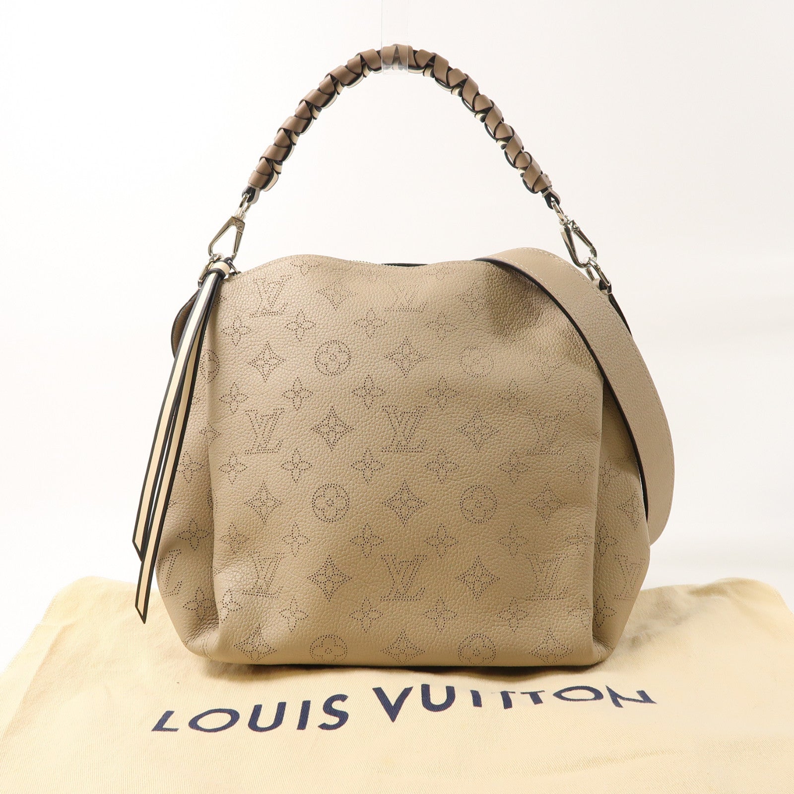 LOUIS VUITTON Mahina Babylone BB銀扣手挽肩背兩用袋米色
