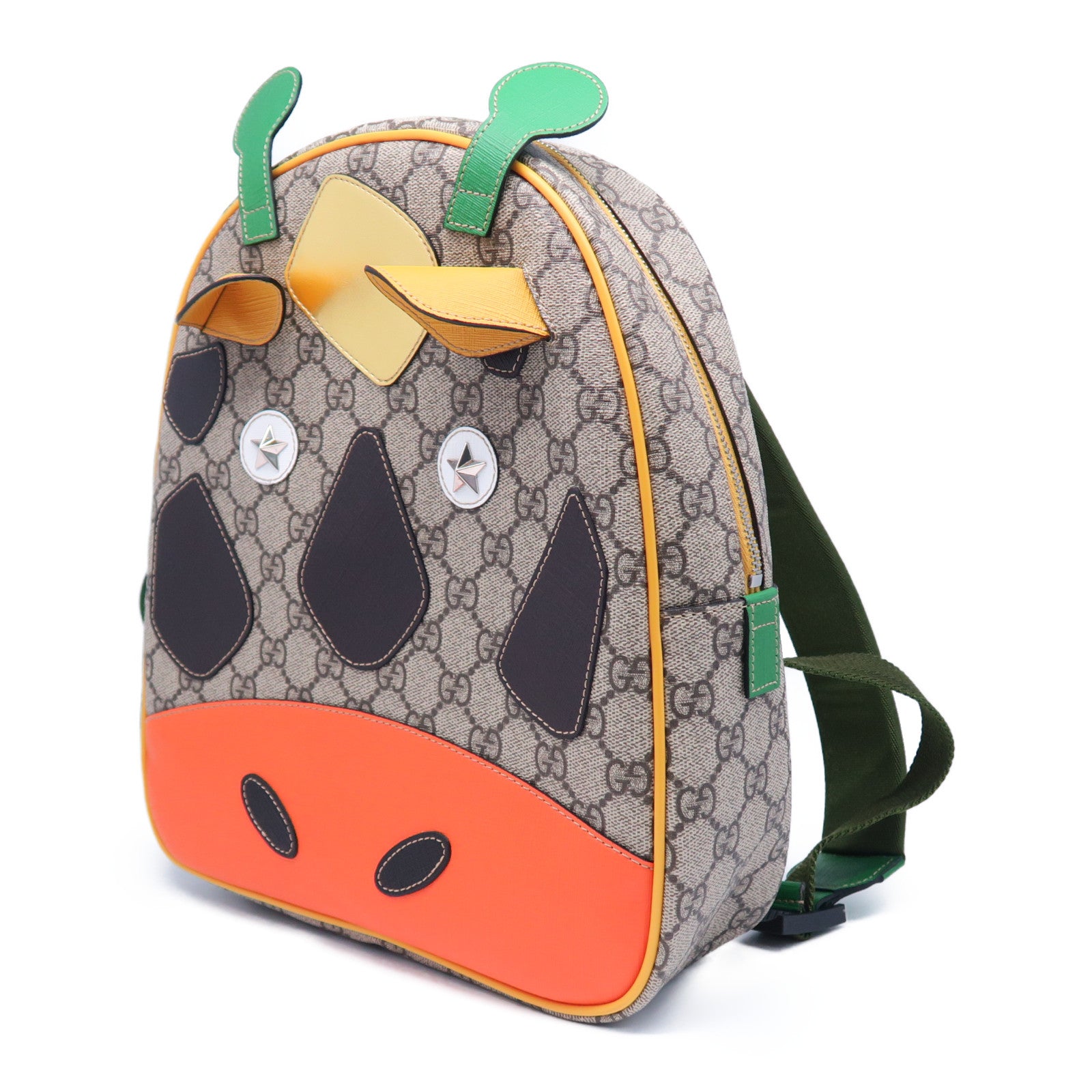 GUCCI 【清倉大減價】塗層帆布Backpack銀扣背包啡色/綠色/橙色