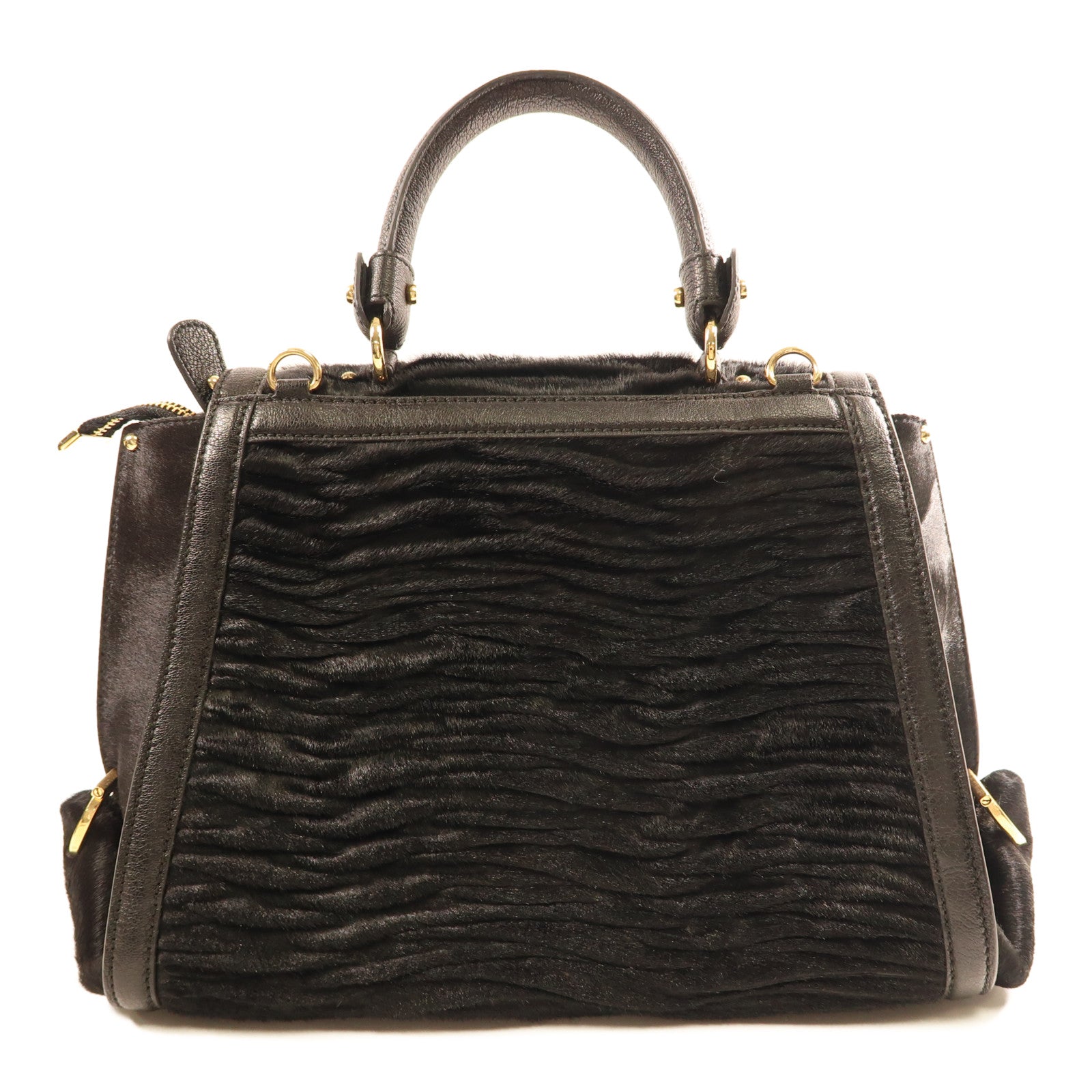 Salvatore Ferragamo 馬毛/皮革2Way Shoulder金扣手挽肩背兩用袋