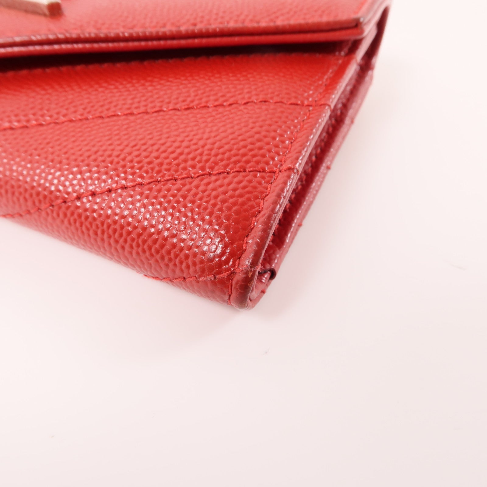 SAINT LAURENT 牛皮皮革Wallet銀扣錢包紅色