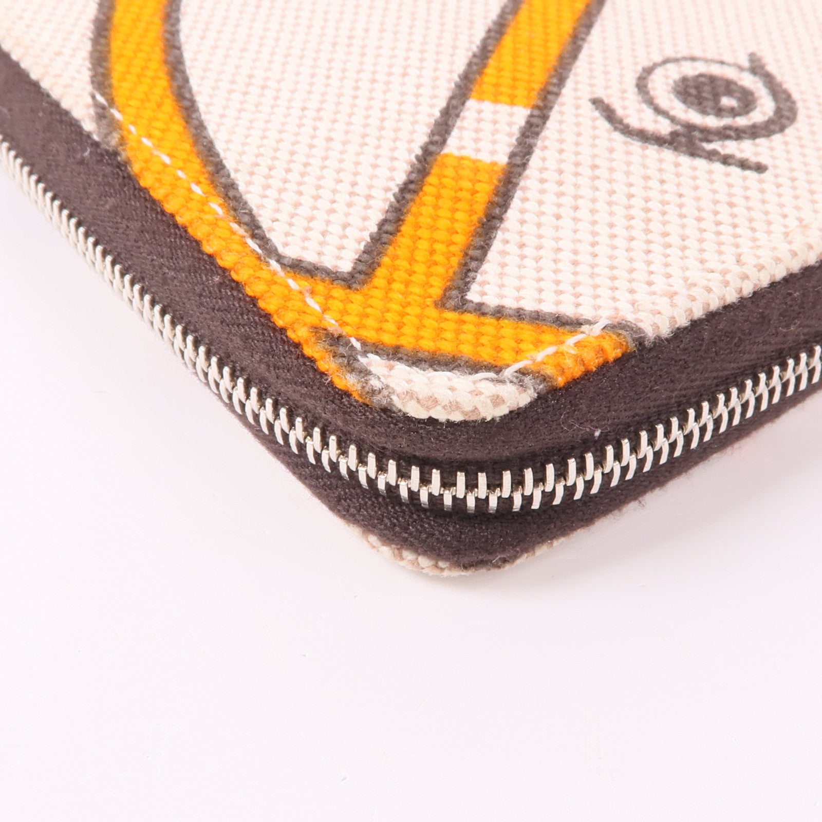 HERMES 帆布Quadrige Azap Wallet銀扣錢包Orange/Beige