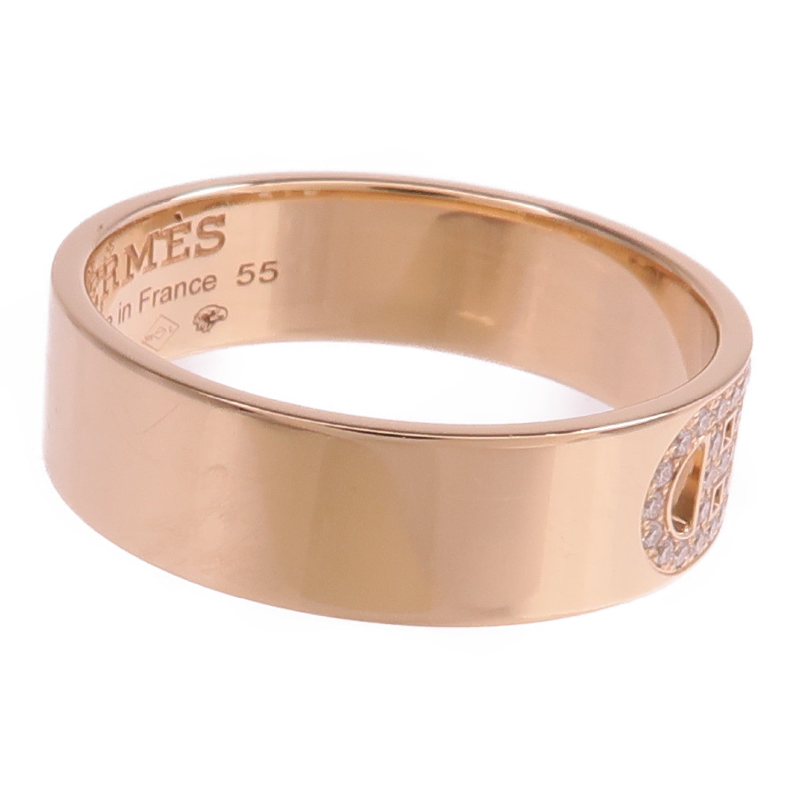 HERMES 18K玫瑰金H d'ancre Ring鑽石戒指