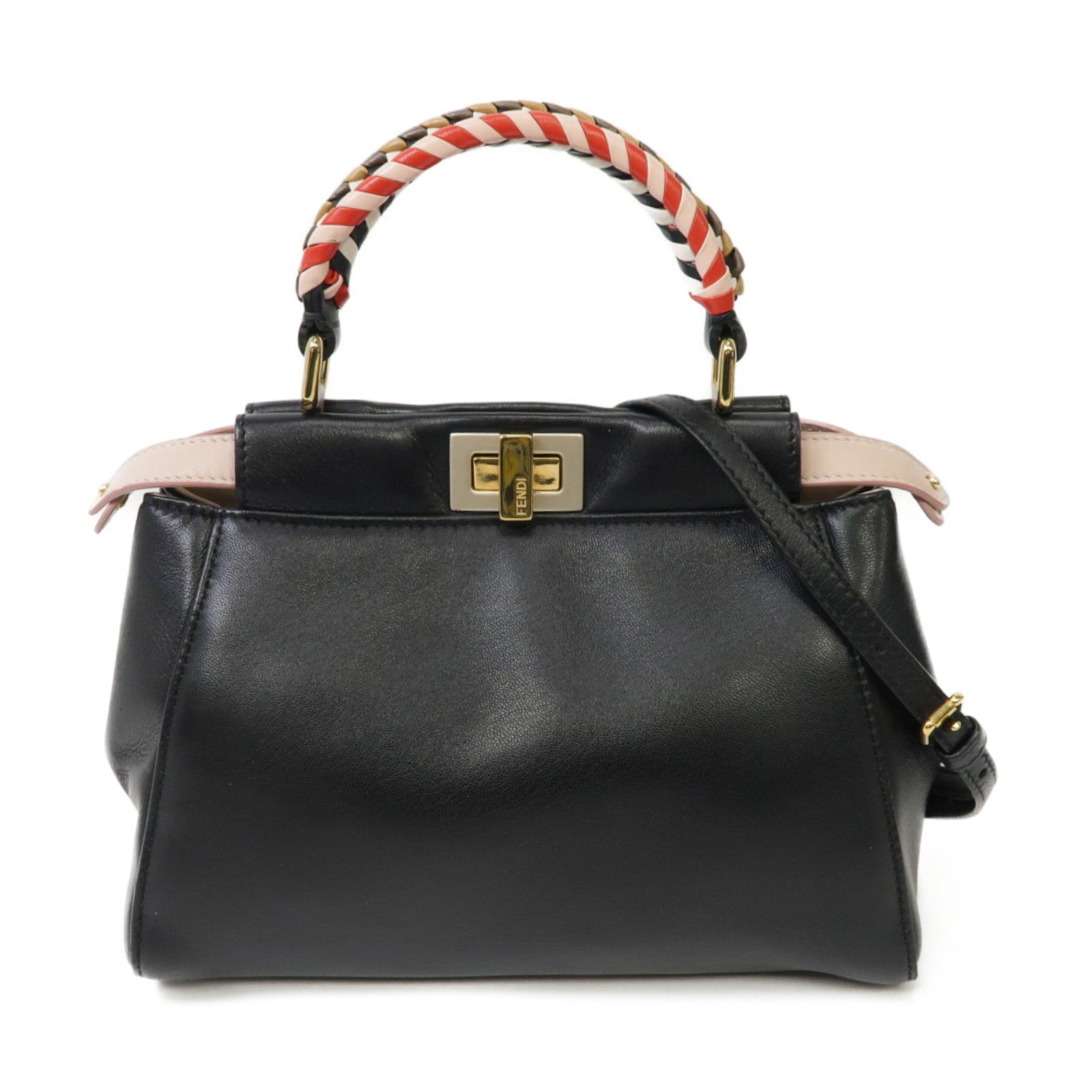FENDI 【激減優惠】羊皮皮革Peekaboo Mini金扣手挽肩背兩用袋黑色