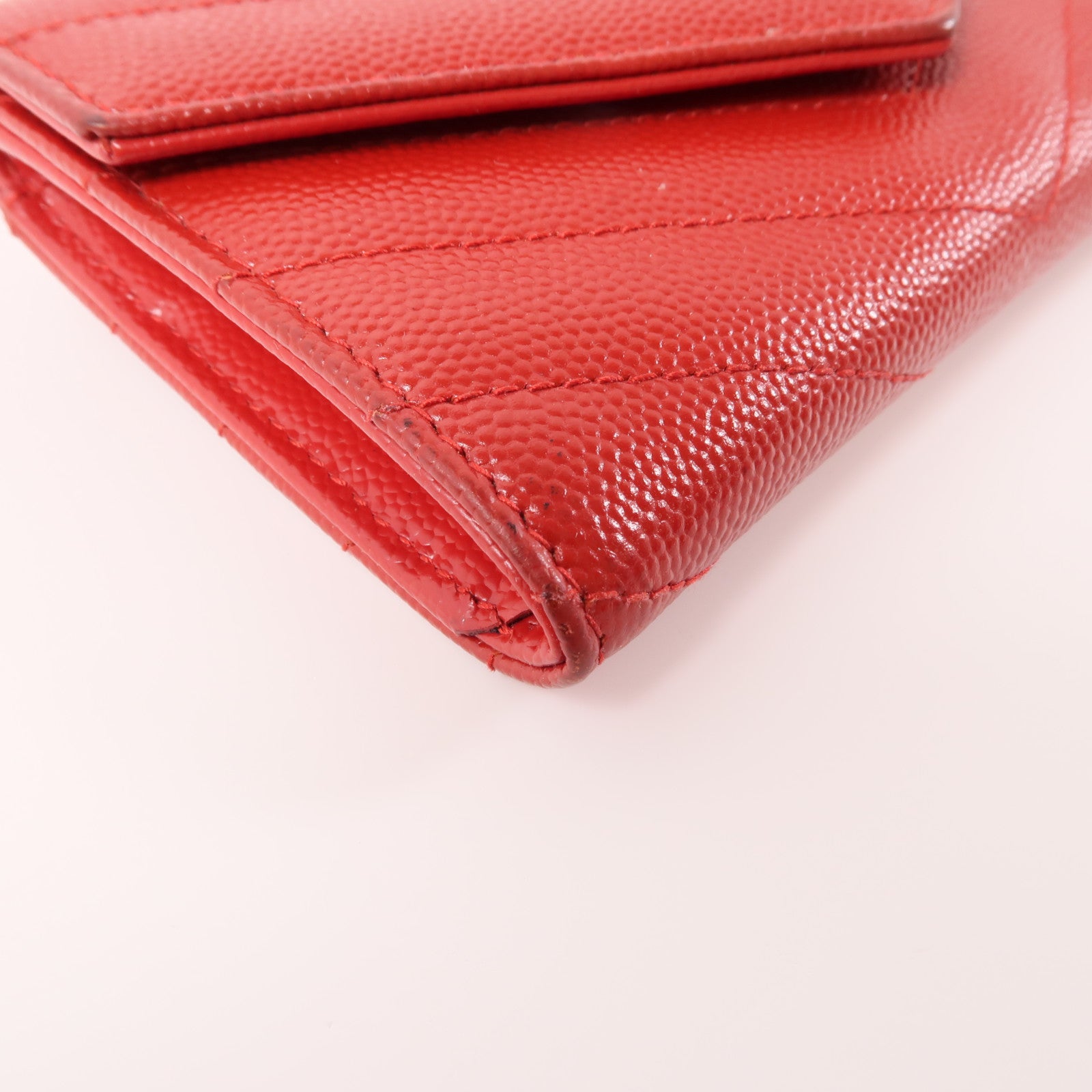 SAINT LAURENT 牛皮皮革Wallet銀扣錢包紅色