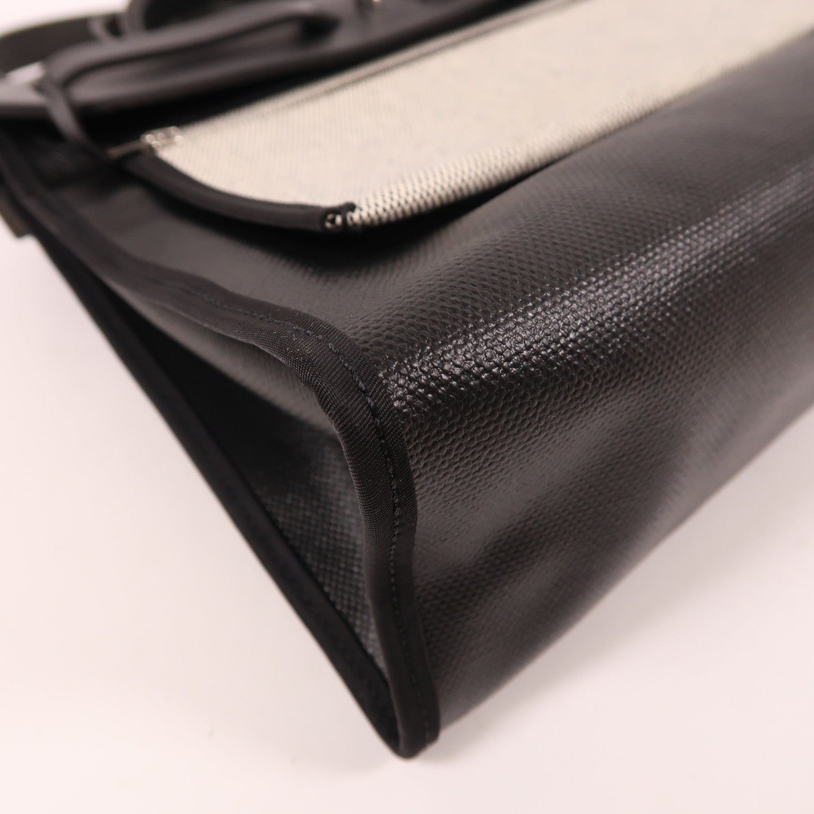 HERMES 牛皮皮革/塗層帆布Herbag PM銀扣手挽肩背兩用袋黑色