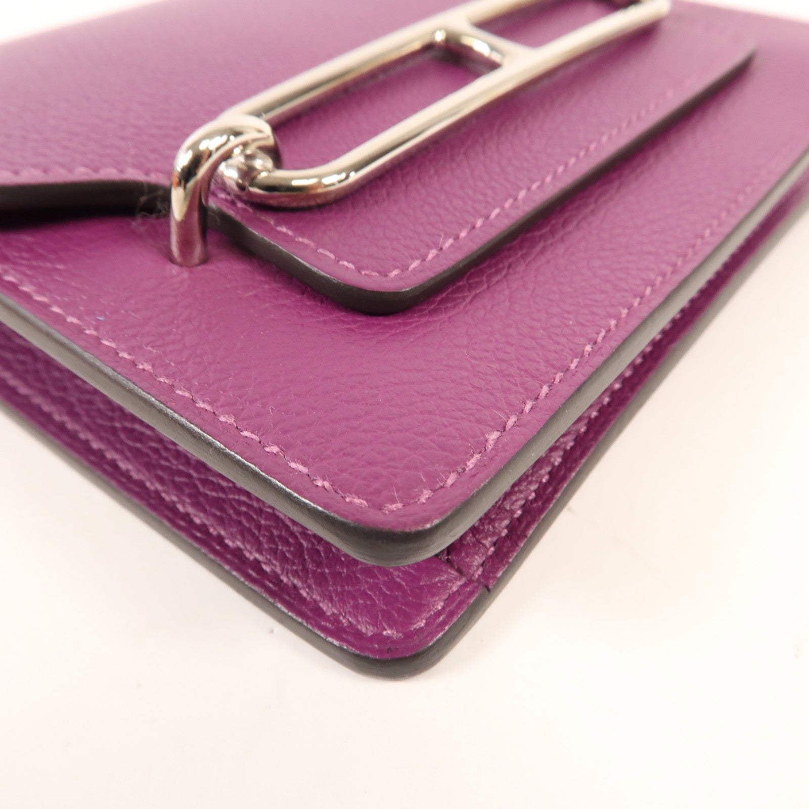 HERMES Evercolour皮革Roulis Slim銀扣錢包Anemone