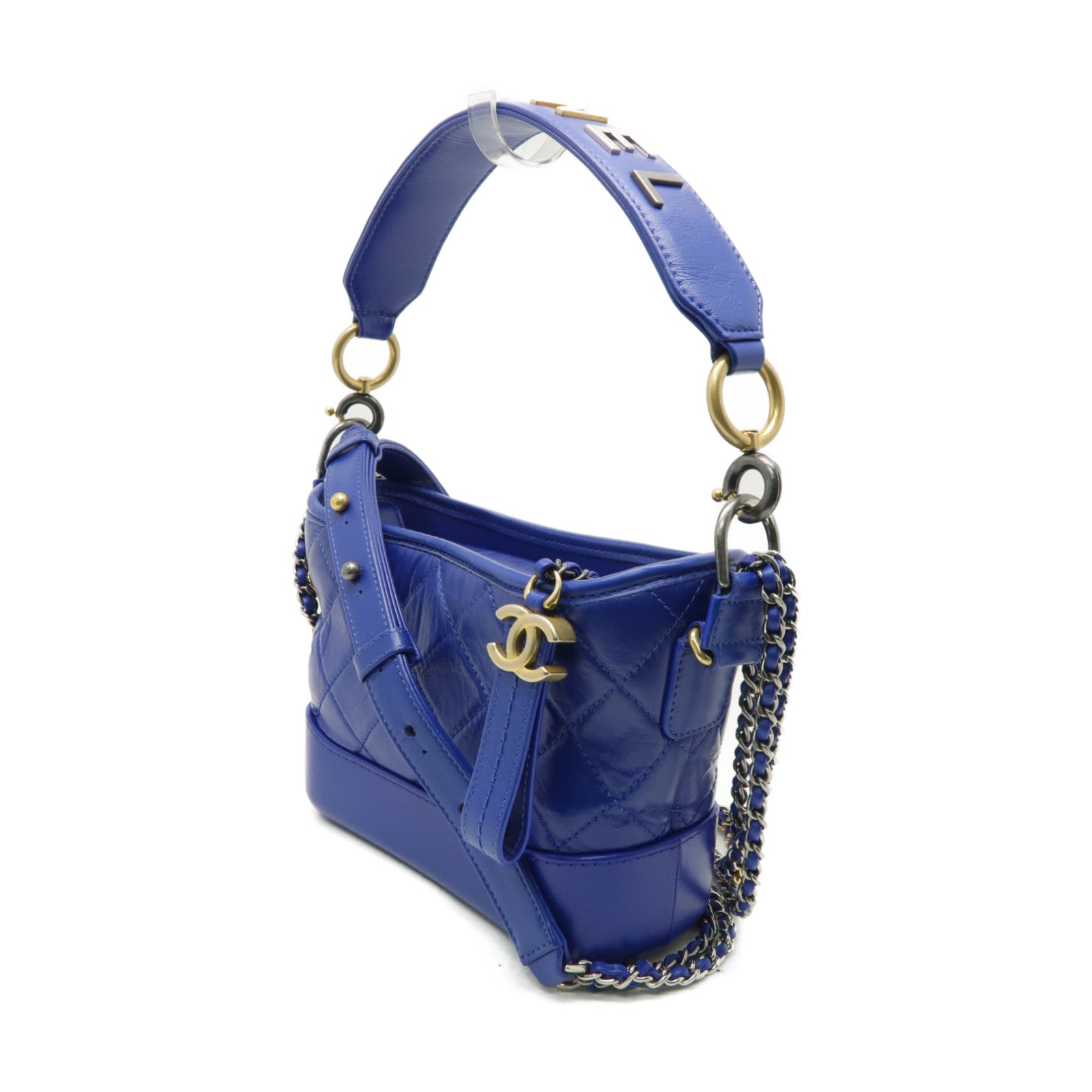 CHANEL 【激減優惠】菱格Aged Calf皮革Small Gabrielle金扣手挽肩背兩用袋藍色
