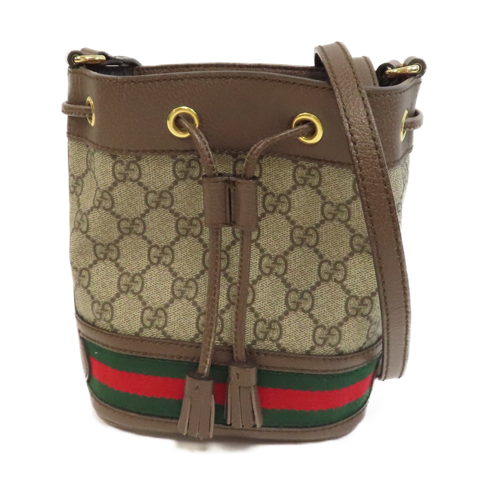 GUCCI 塗層帆布Ophidia Mini Bucket金扣肩背袋啡色