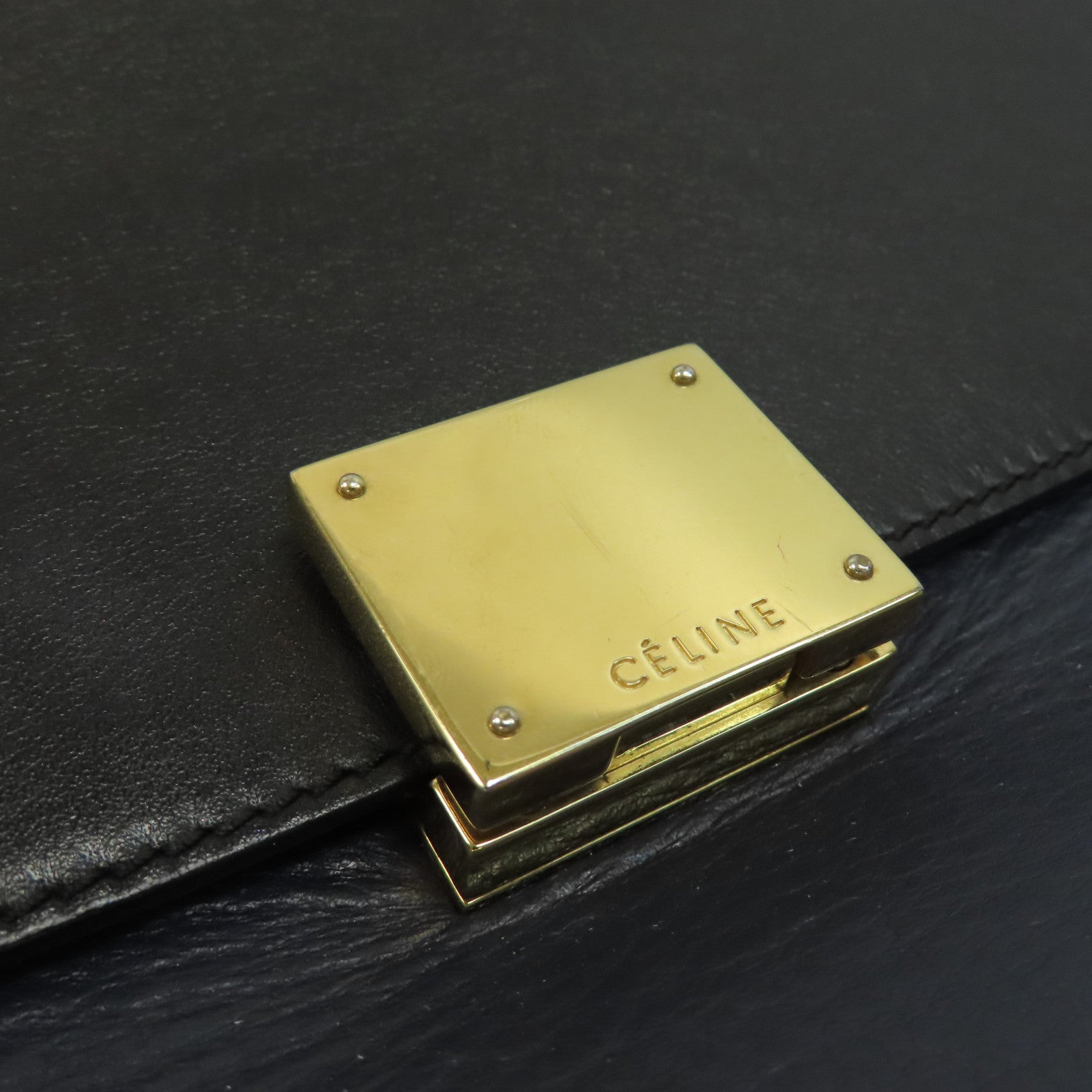 CELINE 【激減優惠】牛皮皮革Trapeze金扣手挽肩背兩用袋深藍色/米色