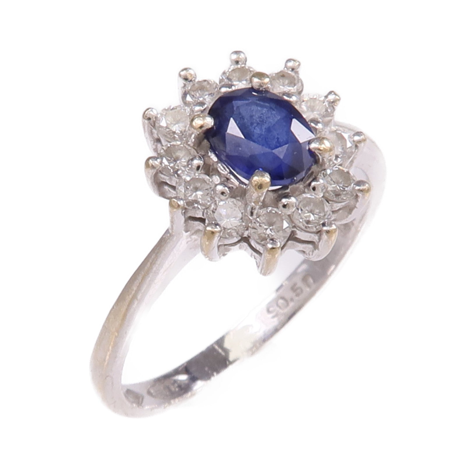 JEWELRY 【激減優惠】18K白金Sapphire Diamond Ring藍寶石/鑽石戒指US#4.25