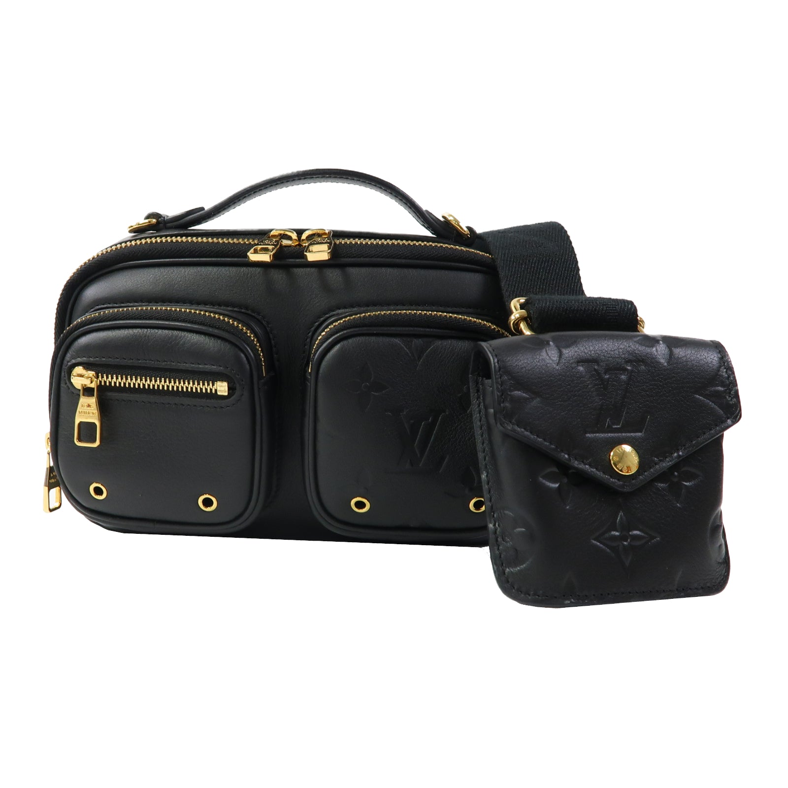 LOUIS VUITTON 牛皮皮革Utility Crossbody金扣手挽肩背兩用袋黑色