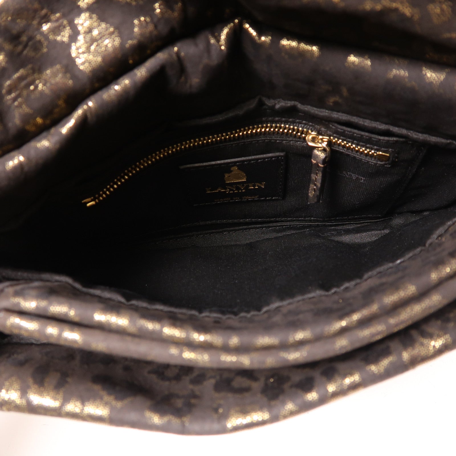 LANVIN 帆布Shoulder Bag金扣鏈帶肩背袋黑色/金色