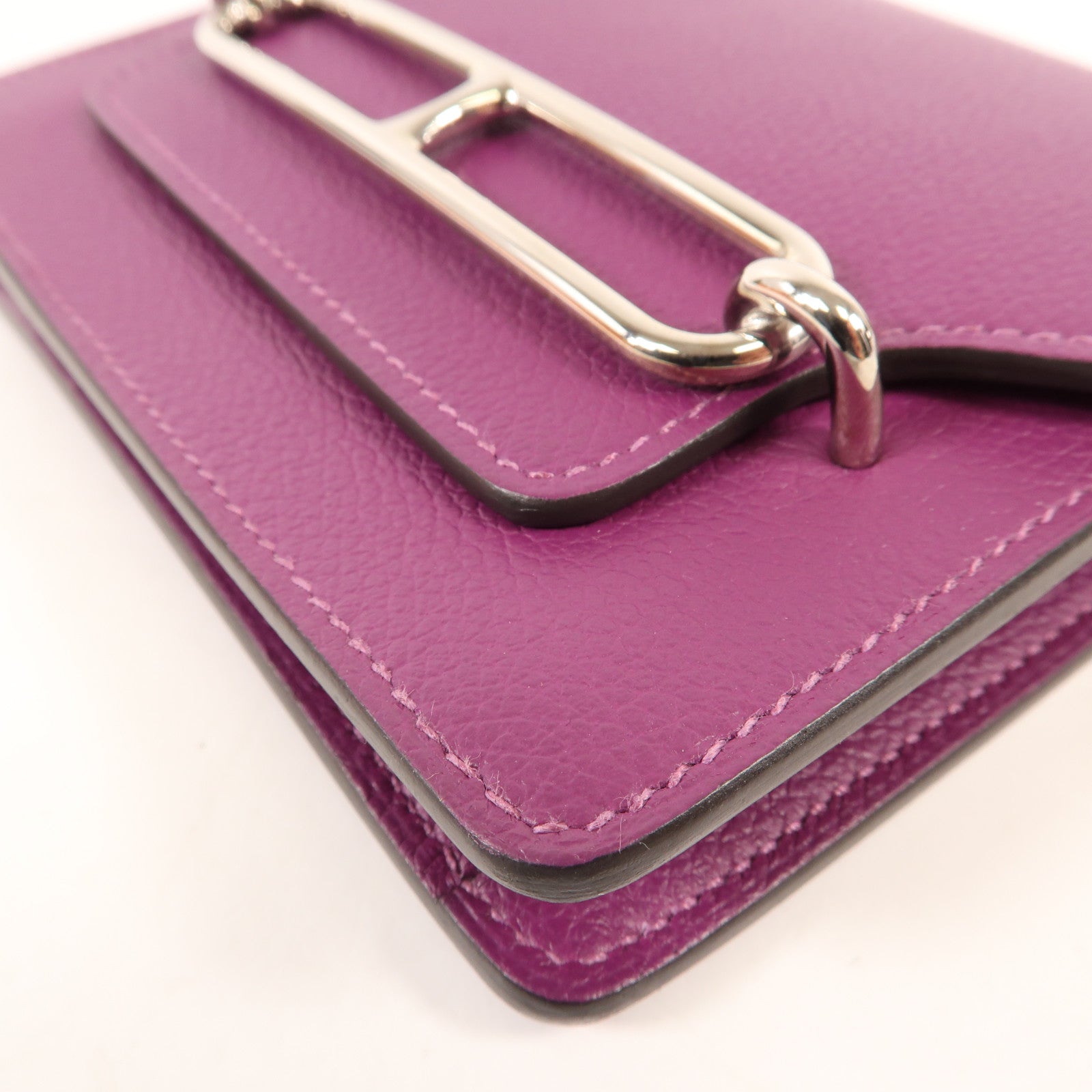 HERMES Evercolour皮革Roulis Slim銀扣錢包Anemone