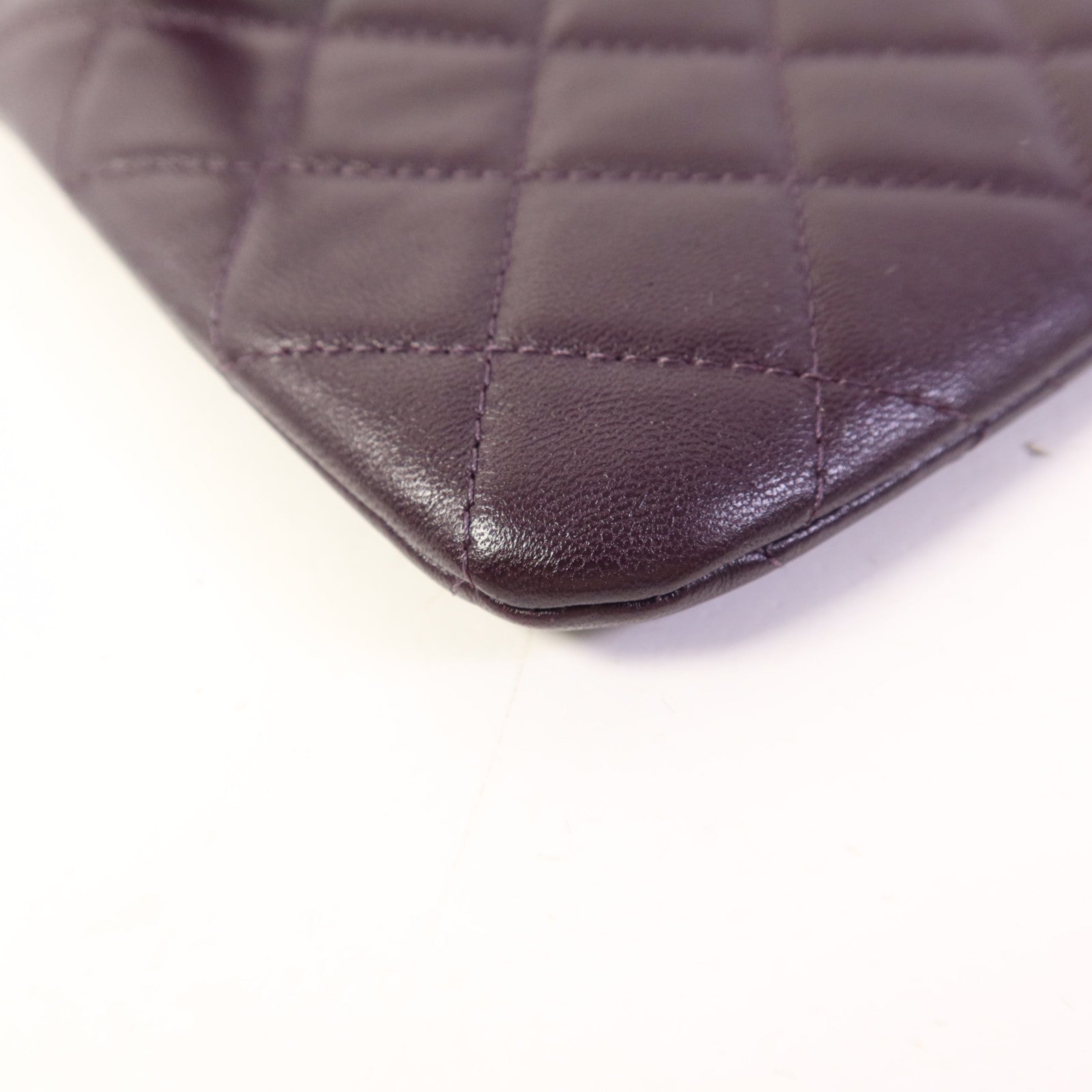 CHANEL 羊皮皮革Double Zip Pouch銀扣小袋