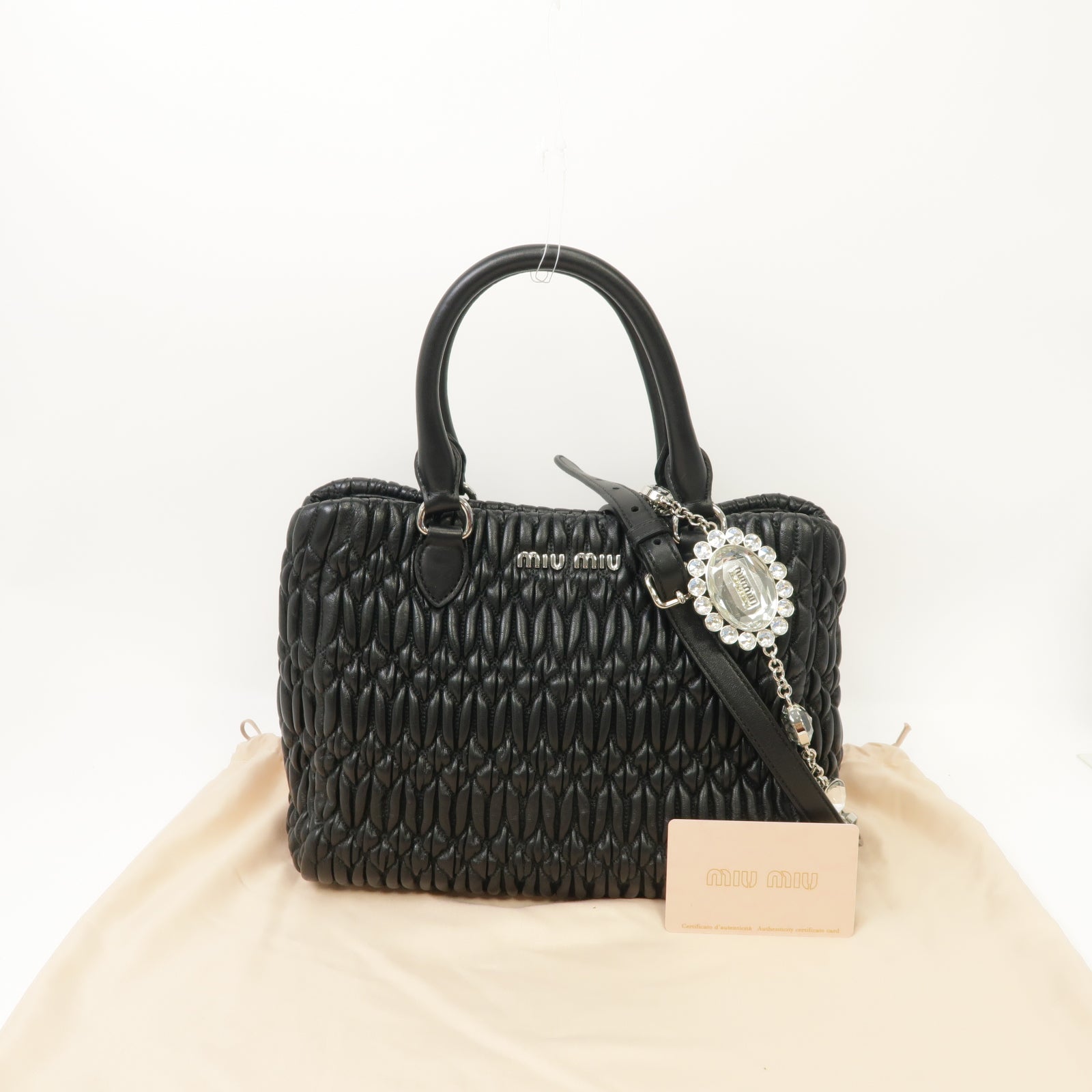 Miu Miu 羊皮皮革2 Way Shoulder銀扣手挽肩背兩用袋黑色