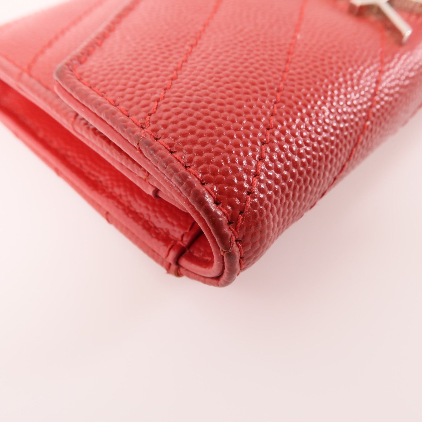 SAINT LAURENT 牛皮皮革Wallet銀扣錢包紅色