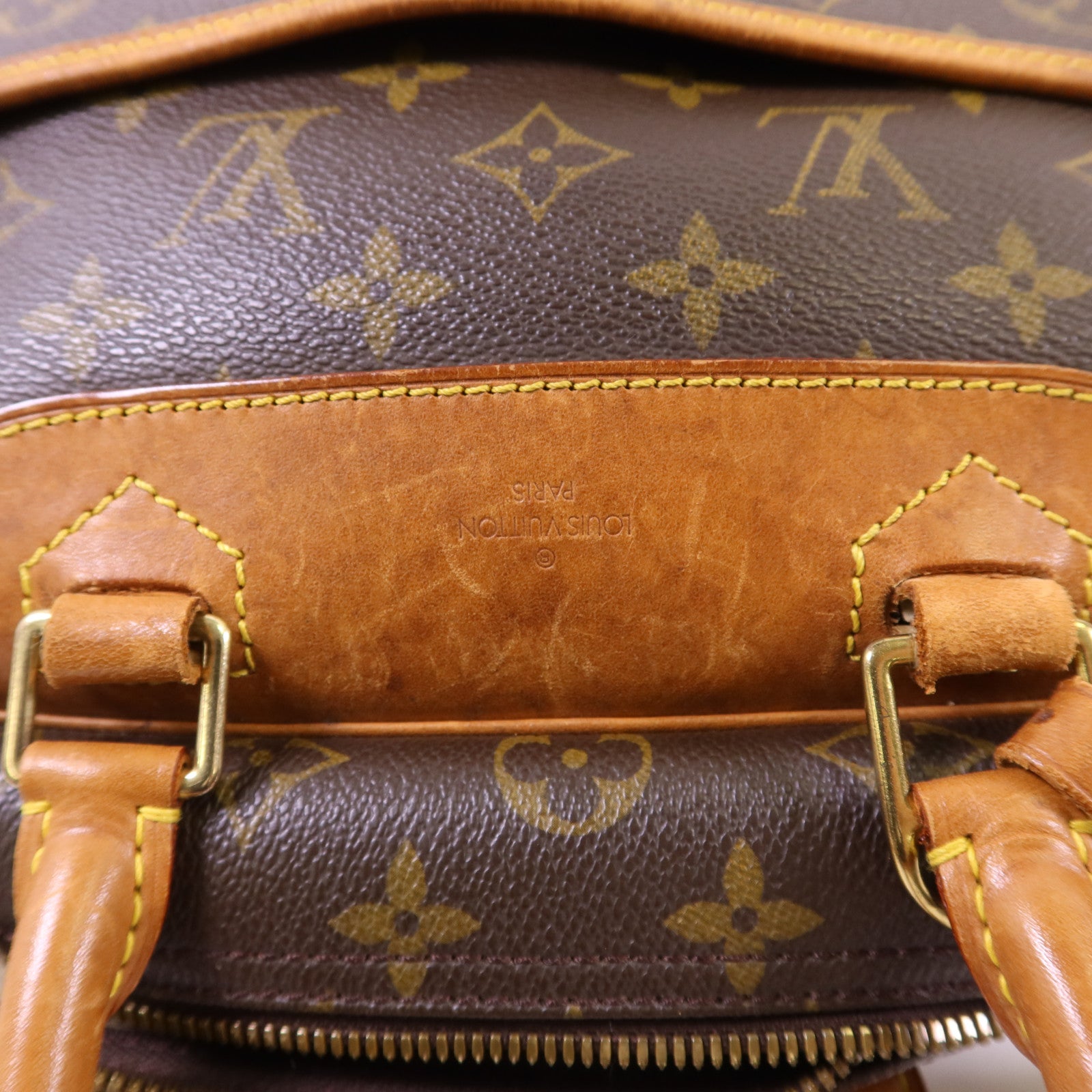 LOUIS VUITTON Monogram Deauville金扣手挽袋棕色