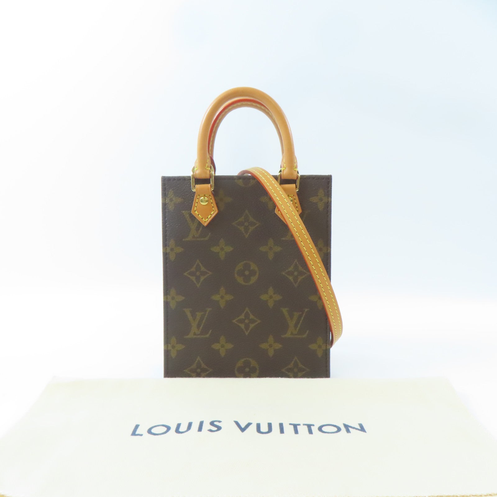 LOUIS VUITTON Monogram Petite Sac Plat金扣手挽肩背兩用袋啡色