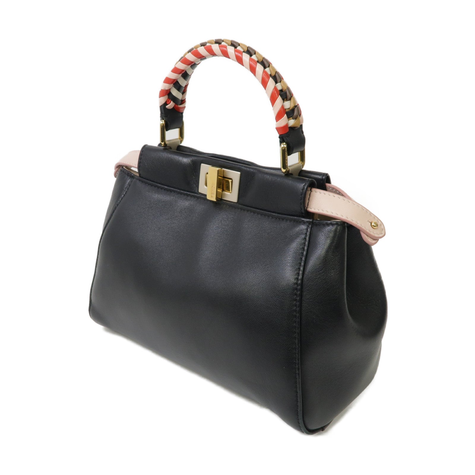 FENDI 【激減優惠】羊皮皮革Peekaboo Mini金扣手挽肩背兩用袋黑色