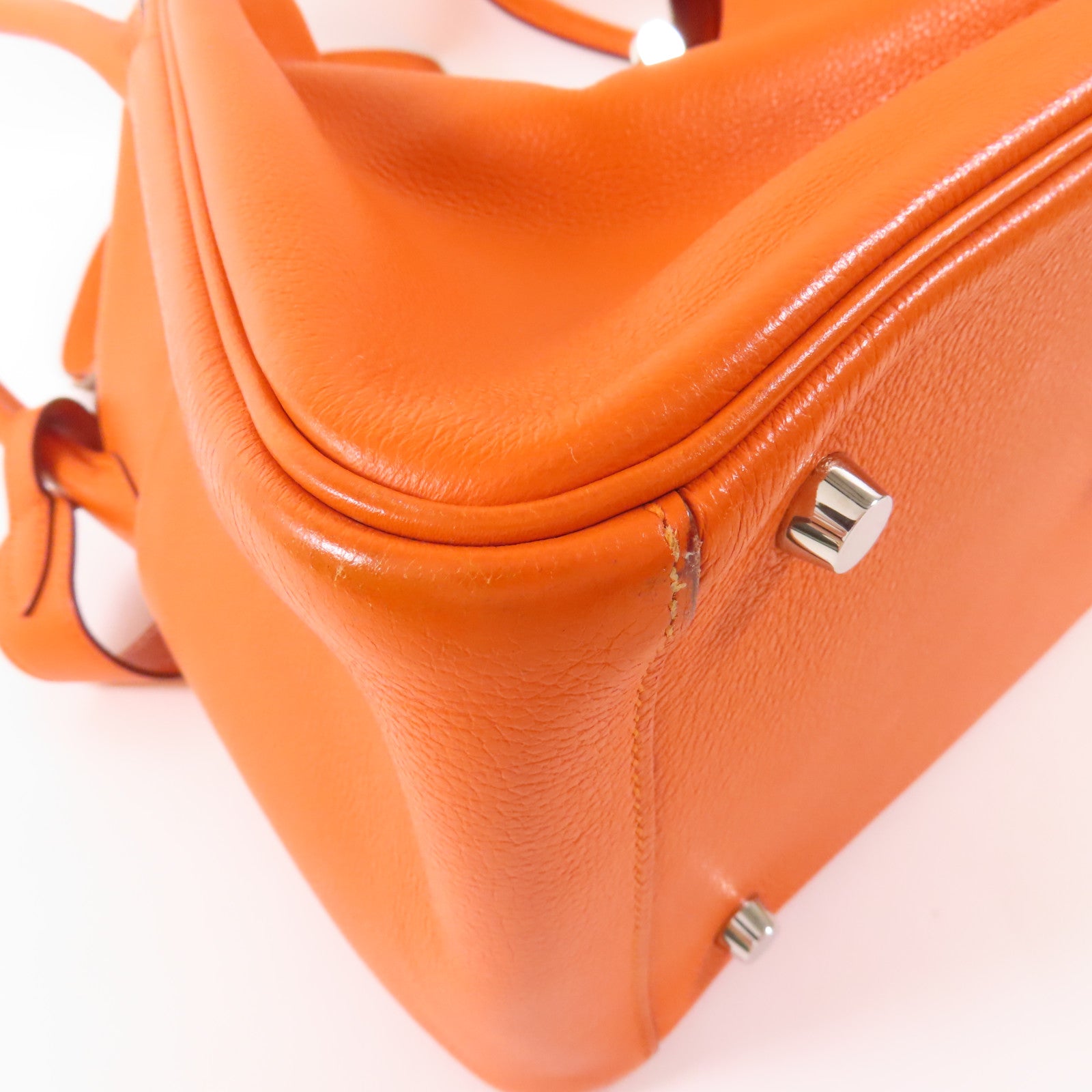 HERMES PHW Lindy 30 2 Way Bag Evercolor Leather 8V Orange Poppy