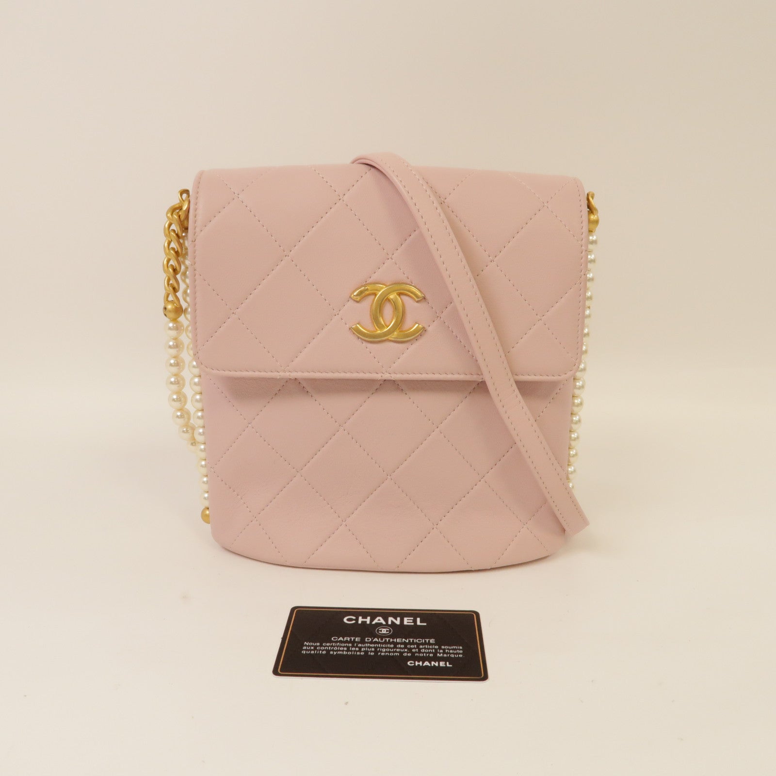 CHANEL 菱格牛皮皮革Chain Shoulder金扣鏈帶肩背袋粉紅色