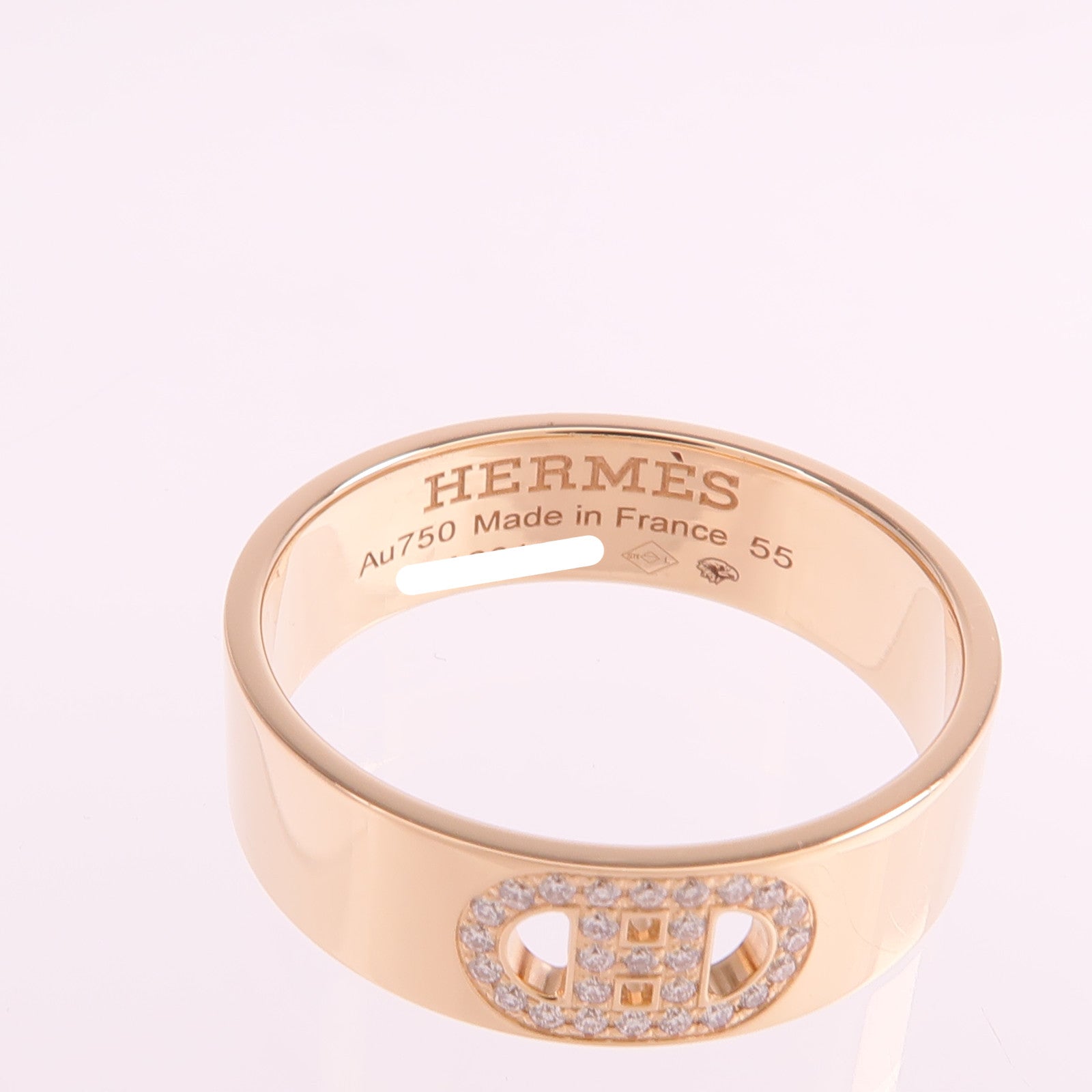 HERMES 18K玫瑰金H d'ancre Ring鑽石戒指