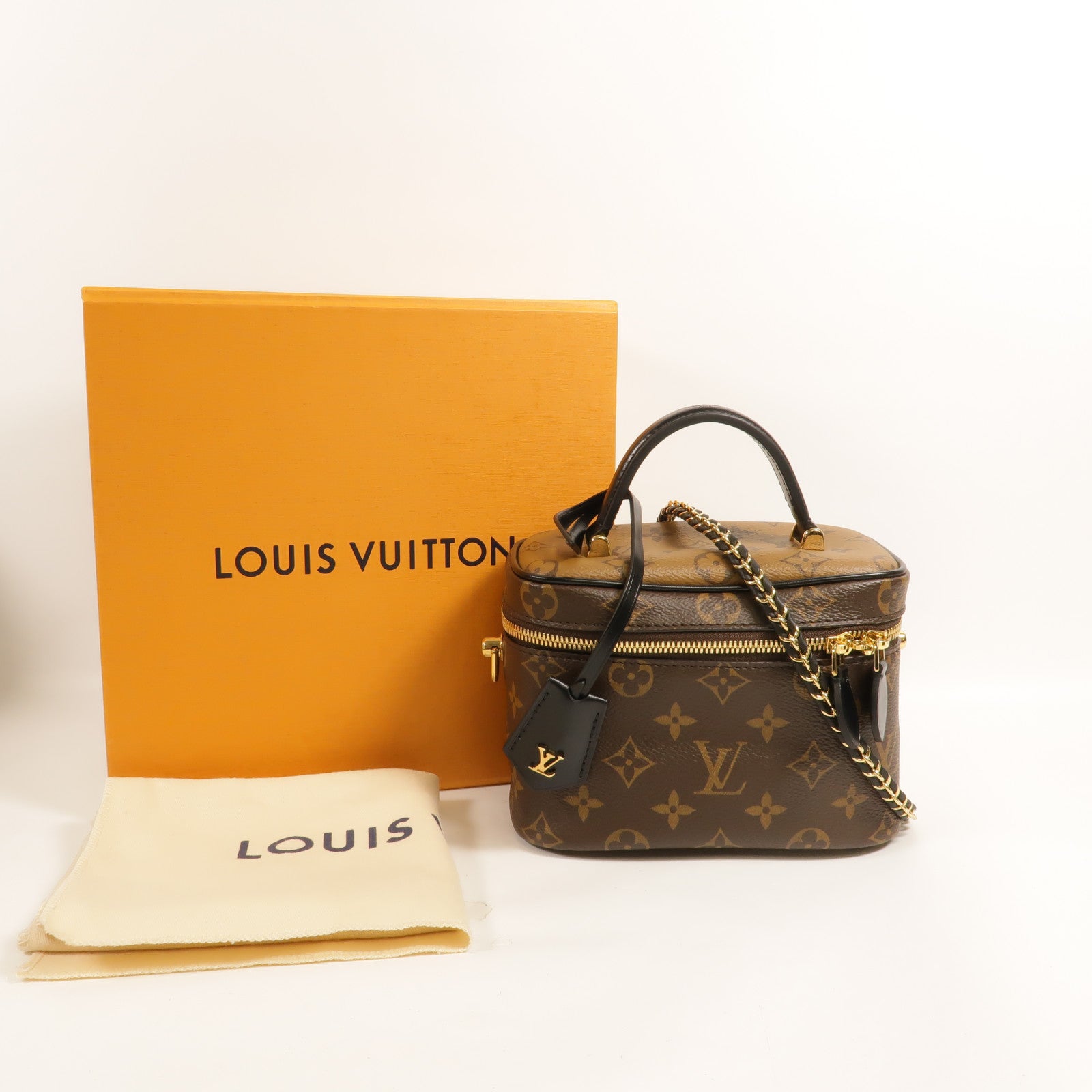LOUIS VUITTON Monogram Reverse Vanity PM金扣手挽肩背兩用袋棕色