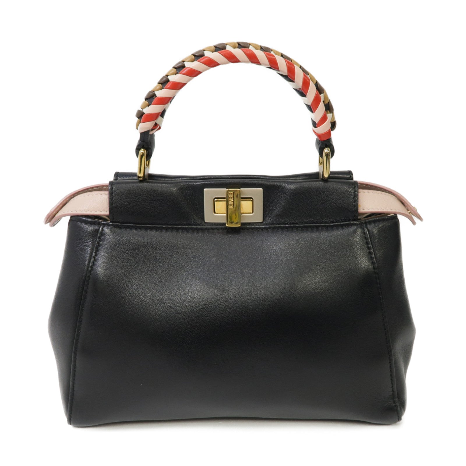 FENDI 【激減優惠】羊皮皮革Peekaboo Mini金扣手挽肩背兩用袋黑色