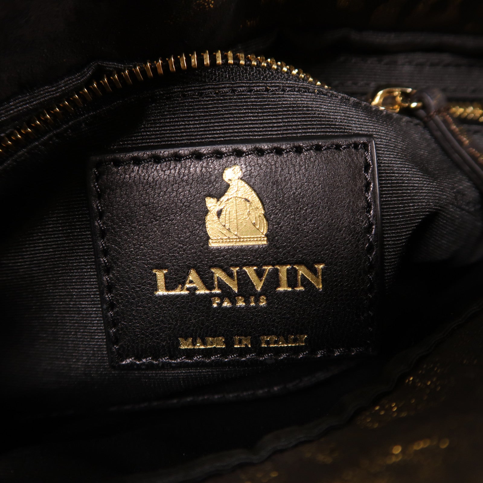 LANVIN 帆布Shoulder Bag金扣鏈帶肩背袋黑色/金色