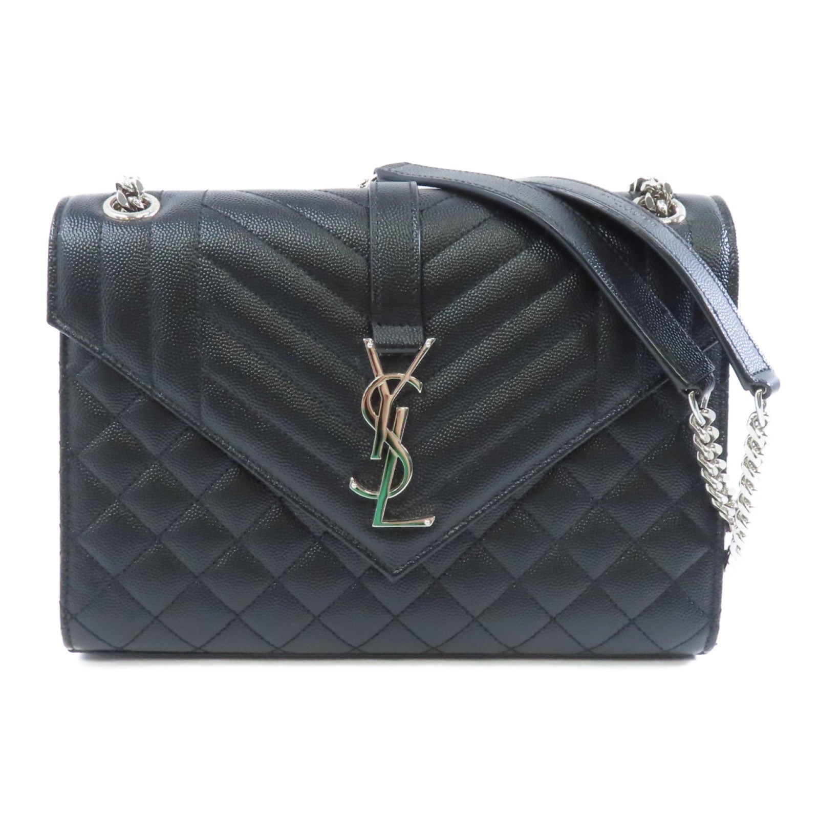 SAINT LAURENT 牛皮皮革Envelope銀扣鏈帶肩背袋黑色
