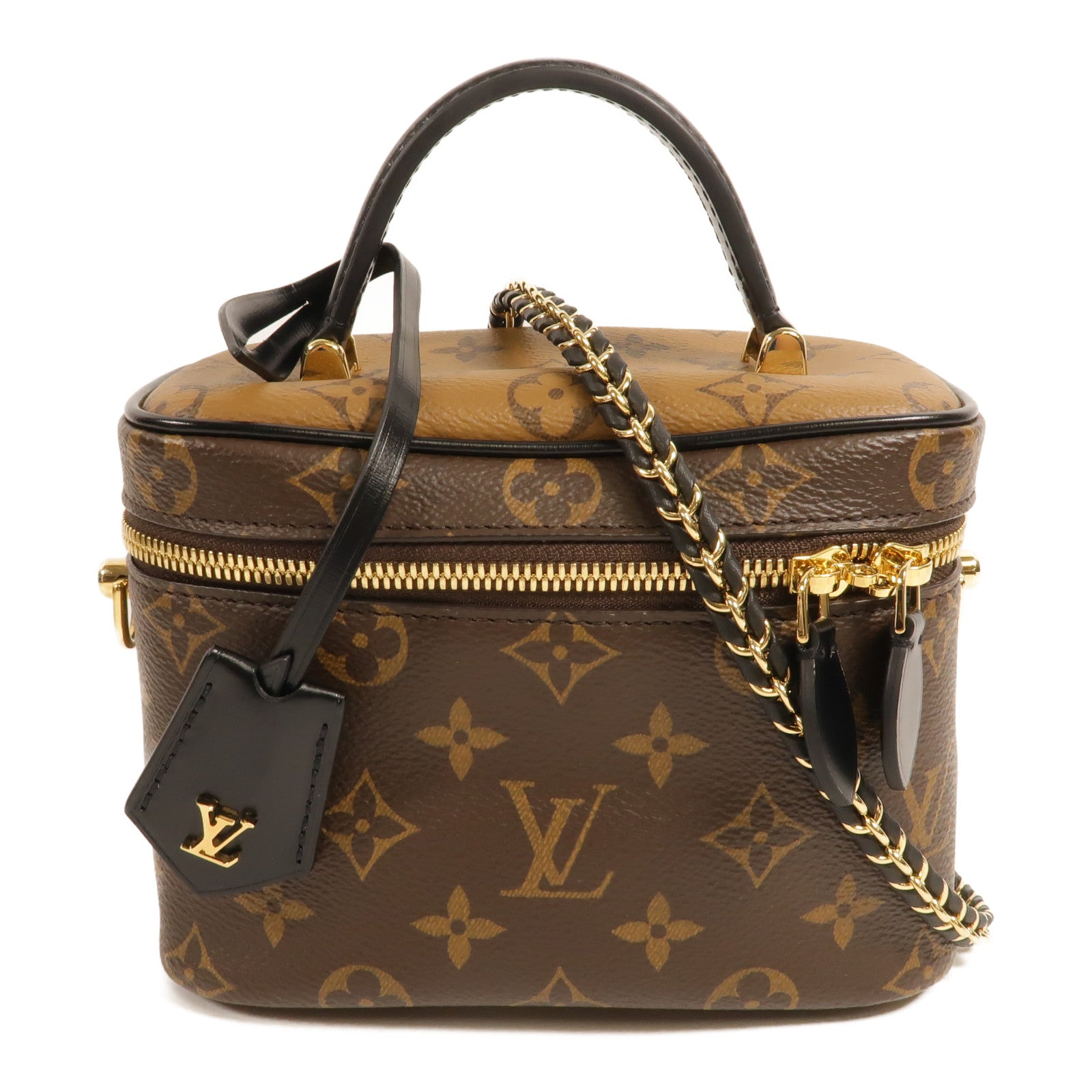 LOUIS VUITTON Monogram Reverse Vanity PM金扣手挽肩背兩用袋棕色