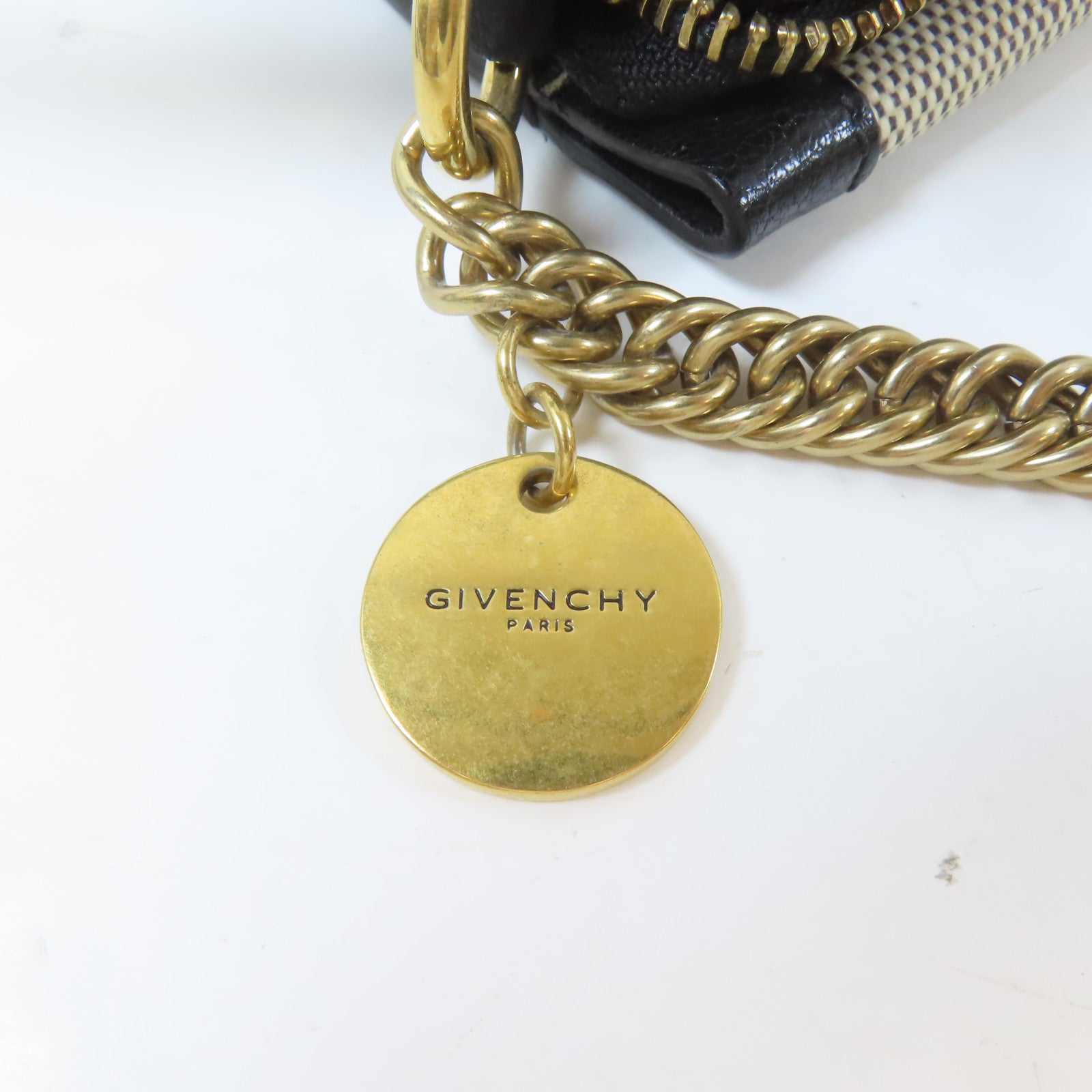 GIVENCHY 帆布/牛皮皮革2 Way Shoulder Bag金扣手挽肩背兩用袋米色/黑色