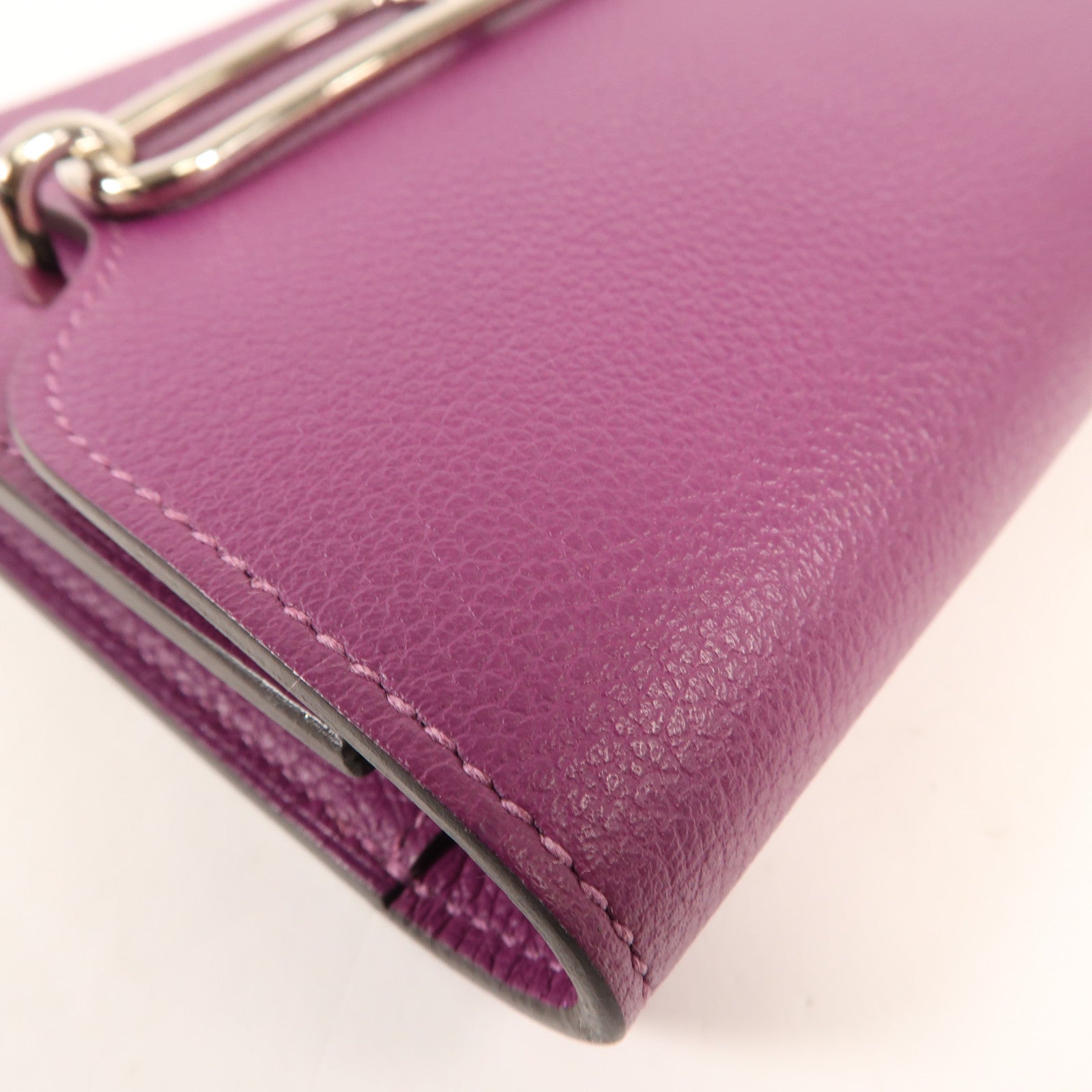 HERMES Evercolour皮革Roulis Slim銀扣錢包Anemone