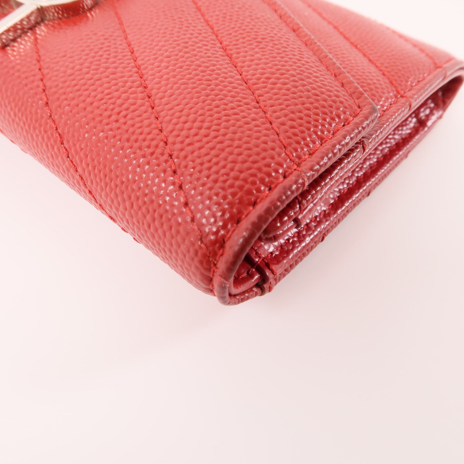 SAINT LAURENT 牛皮皮革Wallet銀扣錢包紅色
